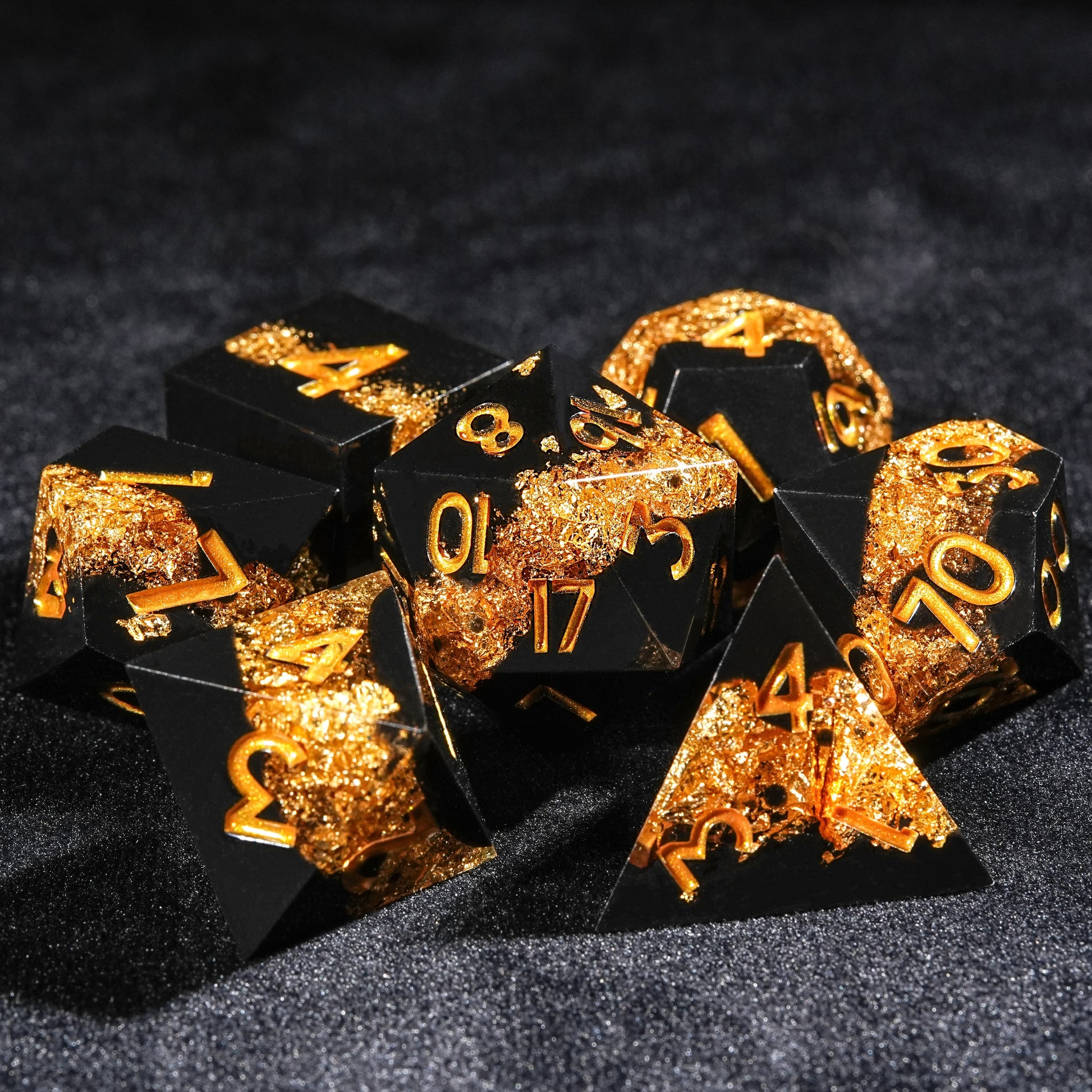 Gold Flare River - Resin dnd Dice Set + Gold Font | Bear Dice