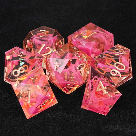 Pink Swirl Resin Love DND Dice Set + Gold Font| Bear Dice