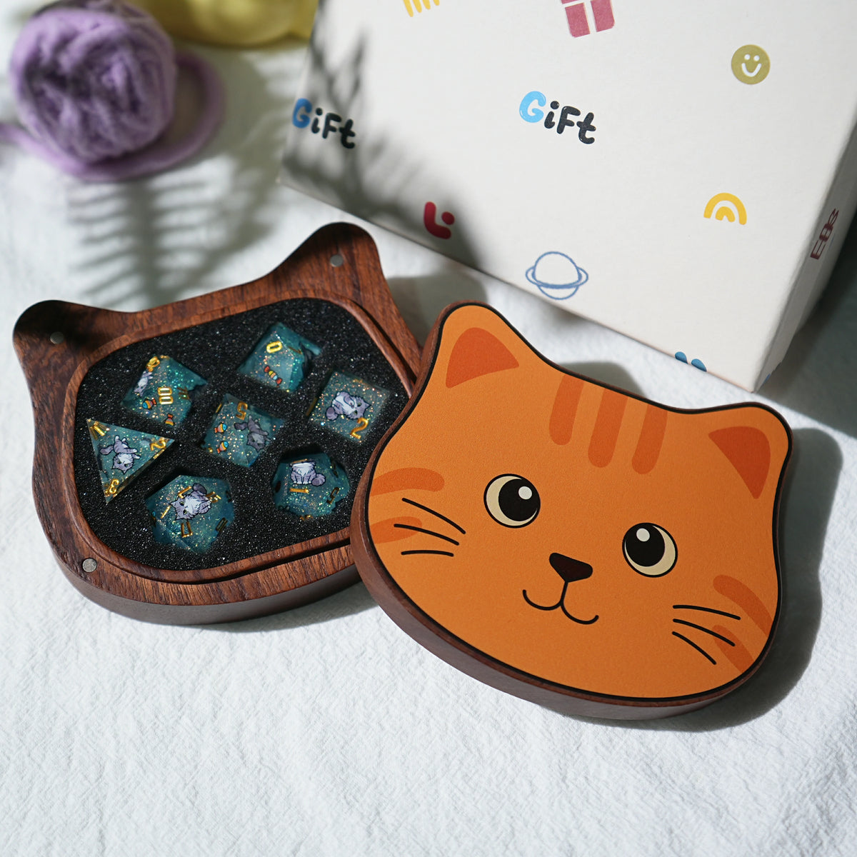 Cat-Themed Dice Lucky Gift Box — The Perfect Present for D&D Players and Cat Lovers