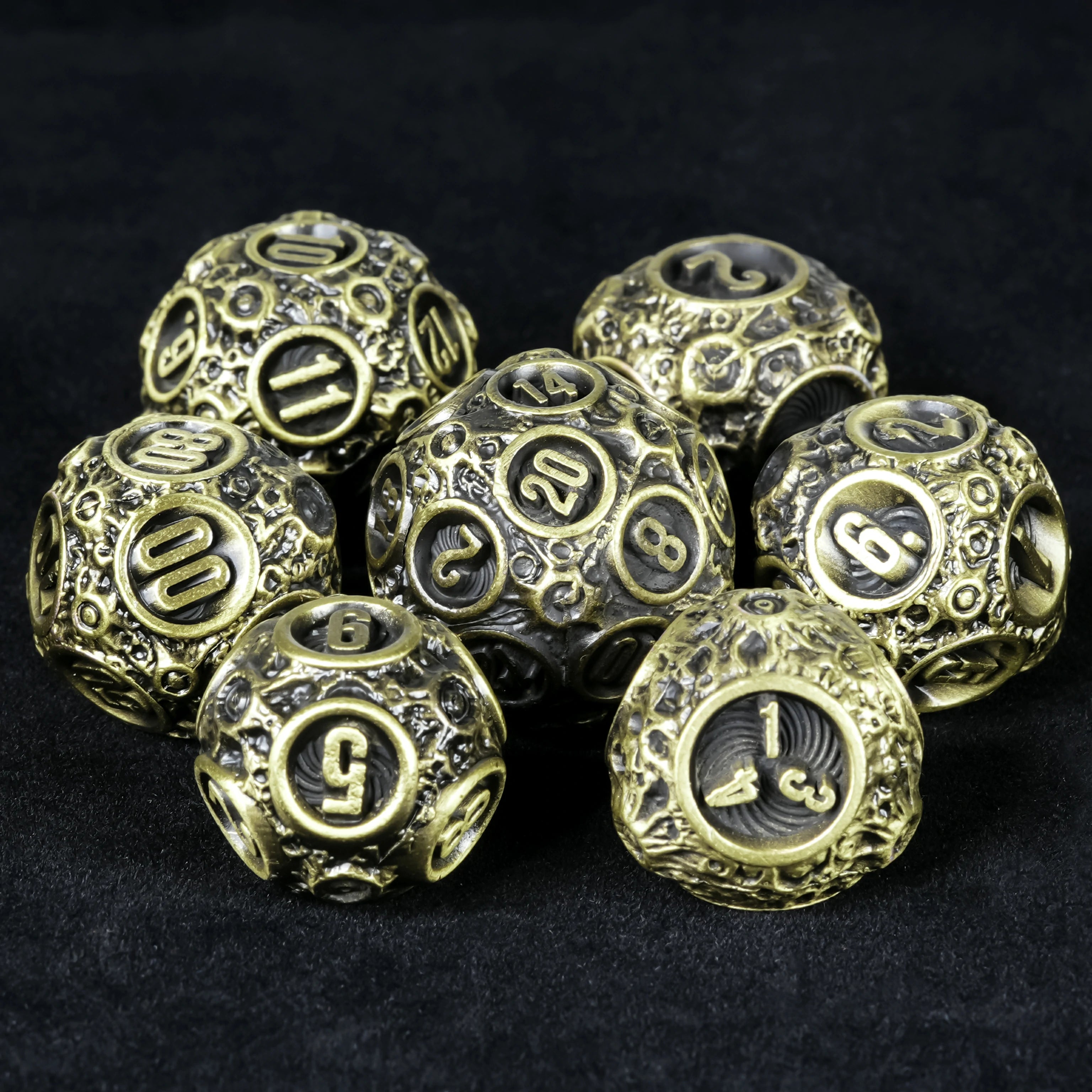 Spherical Planet Metal Dice Set - complete set with Bear Dice gift box, velvet pouch and sticker