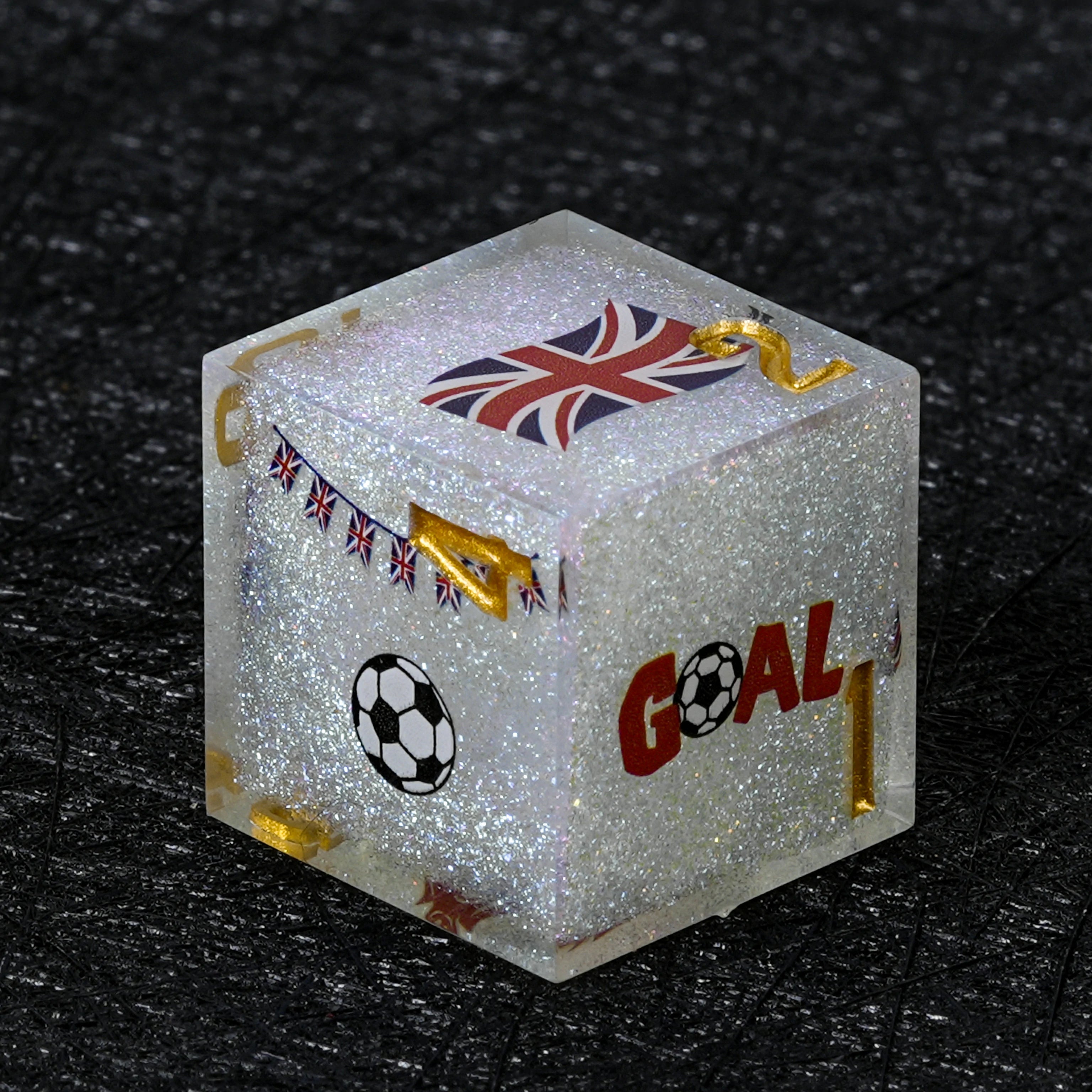 UK Football World Cup Resin Dice Set – White Glitter | 7-Piece RPG Dice