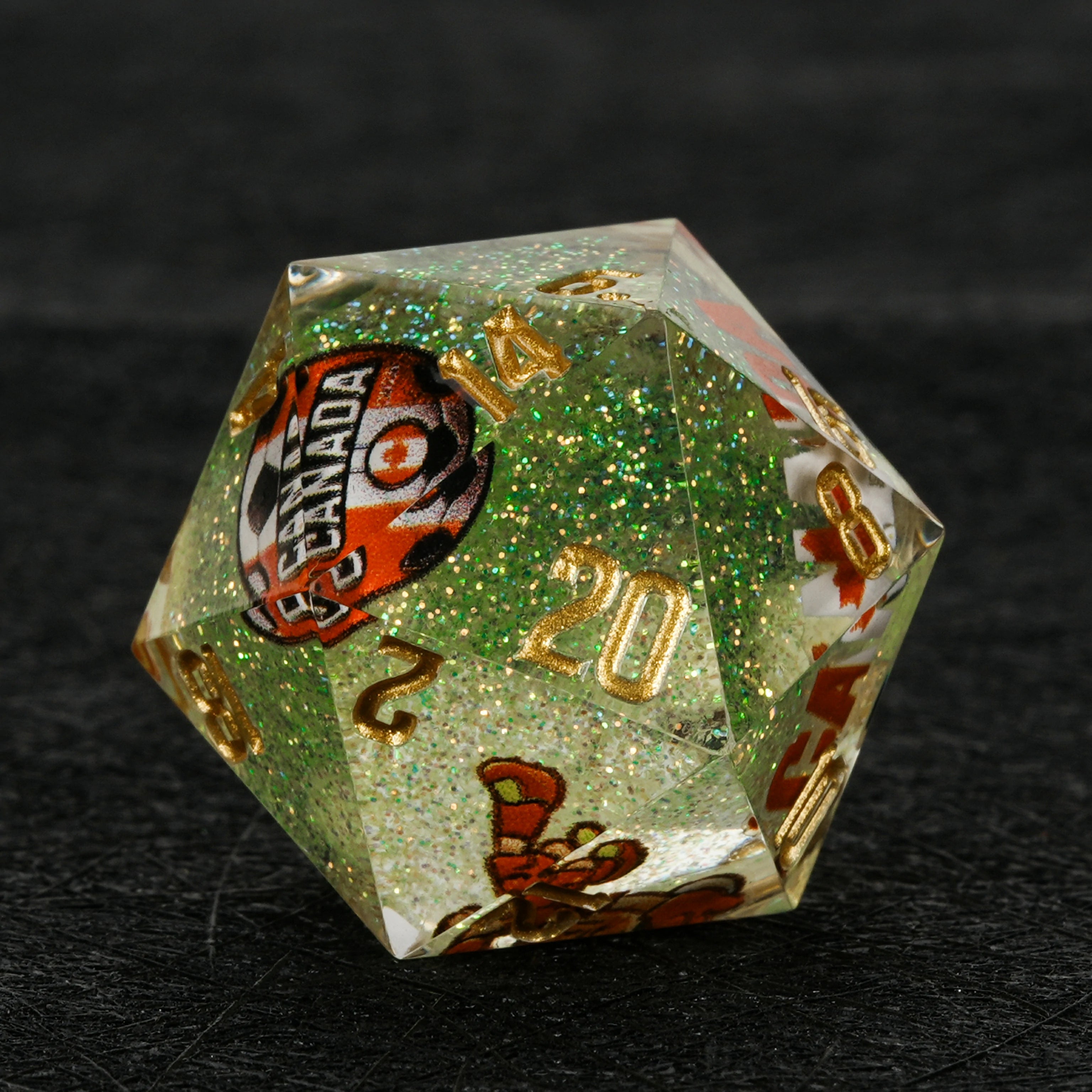 Canada Soccer DND Dice Set – World Cup Green Glitter Resin Dice for RPG