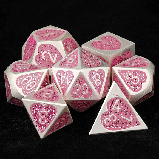 Pink Glitter Heart Love Metallic DND Dice Set | Bear Dice