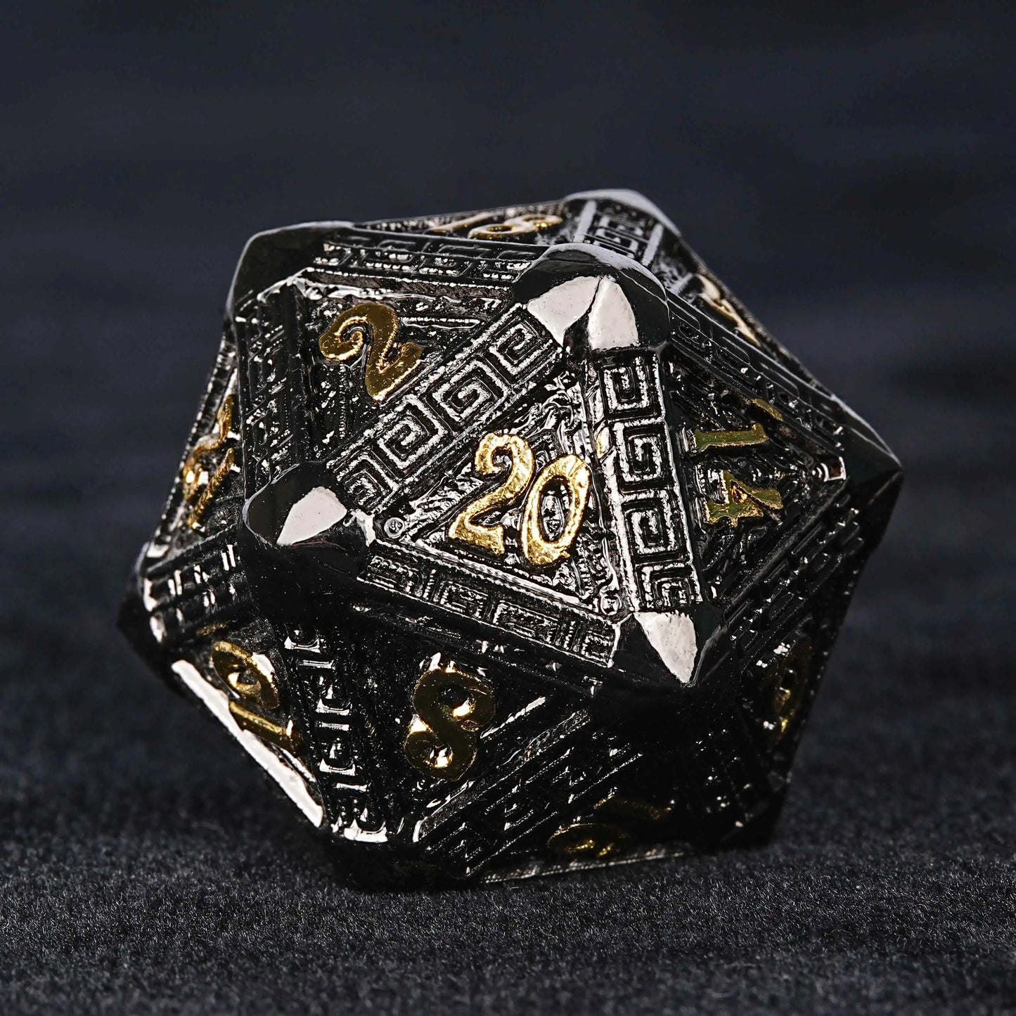 Black Gold Metal DND D20 Dice | Bear Dice