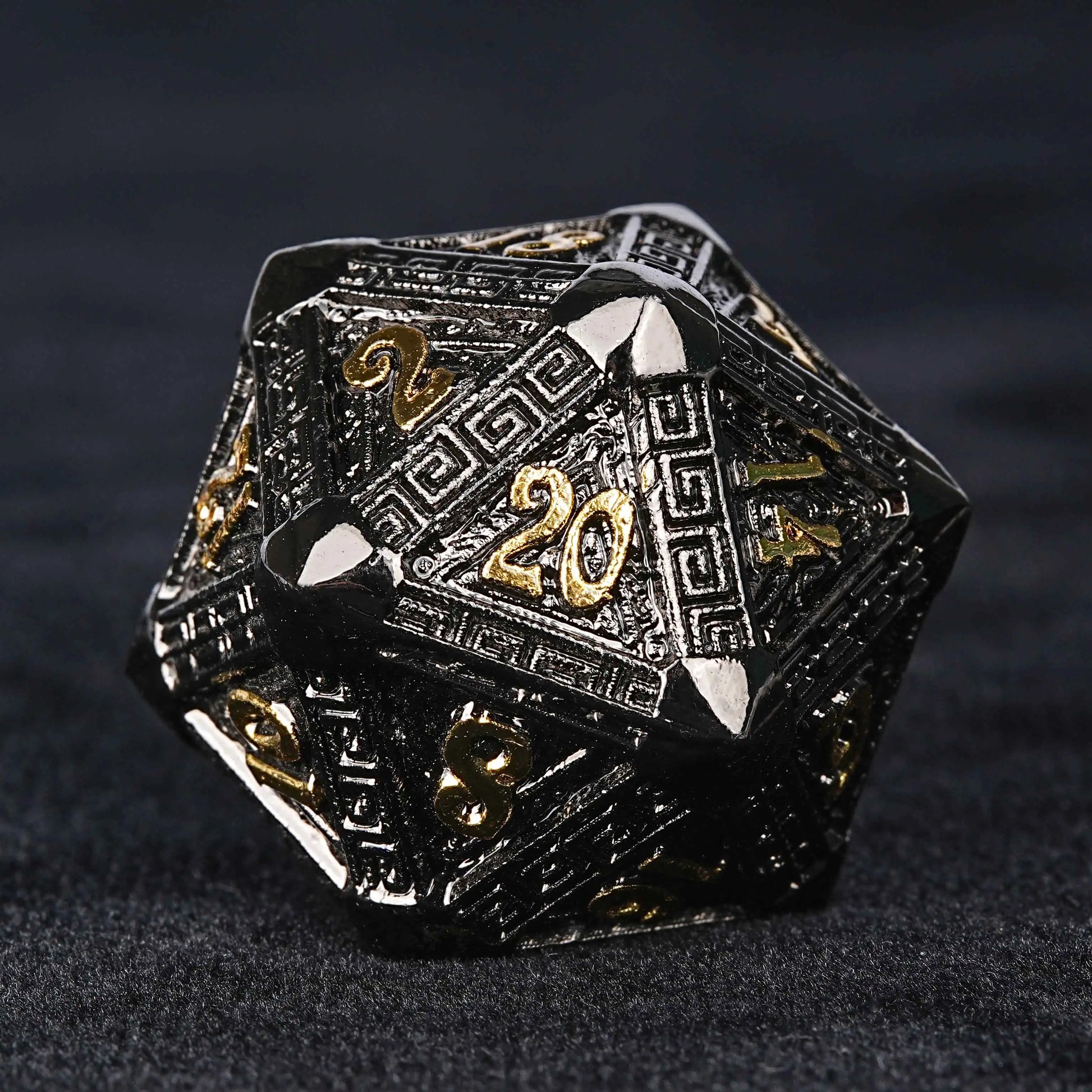 Black Gold Metal DND D20 Dice | Bear Dice