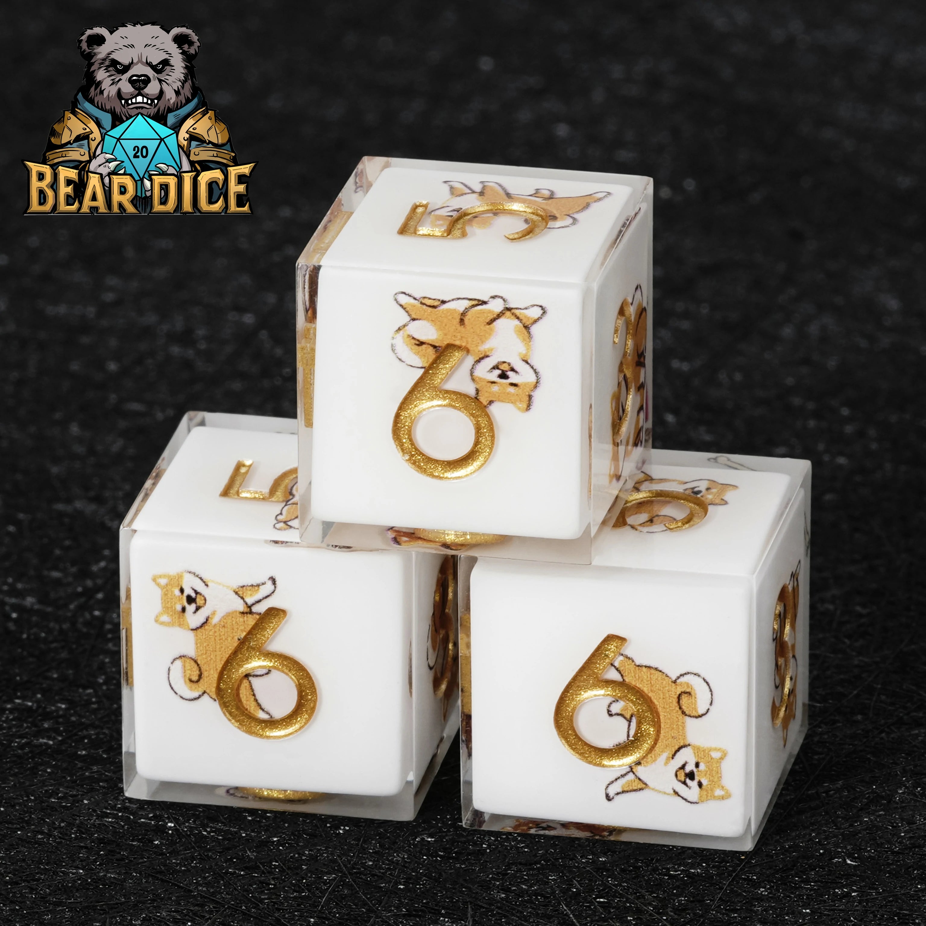 Shiba Inu White Resin DND D6 Dice | Cute RPG Dice Set