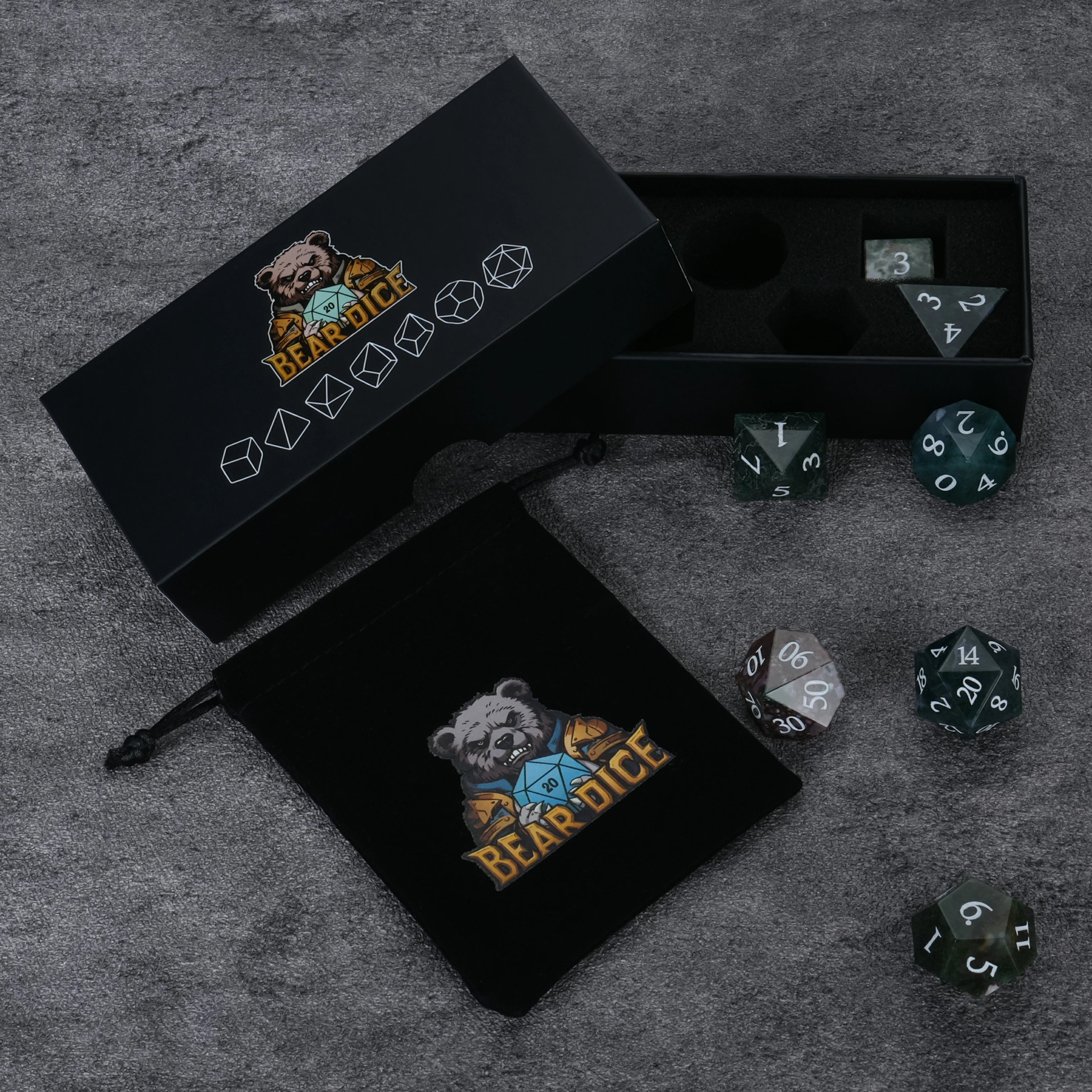 Moss Agate Dice Set