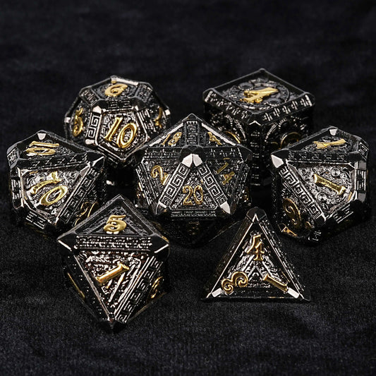 Black Gold Metal DND Dice Set | Bear Dice