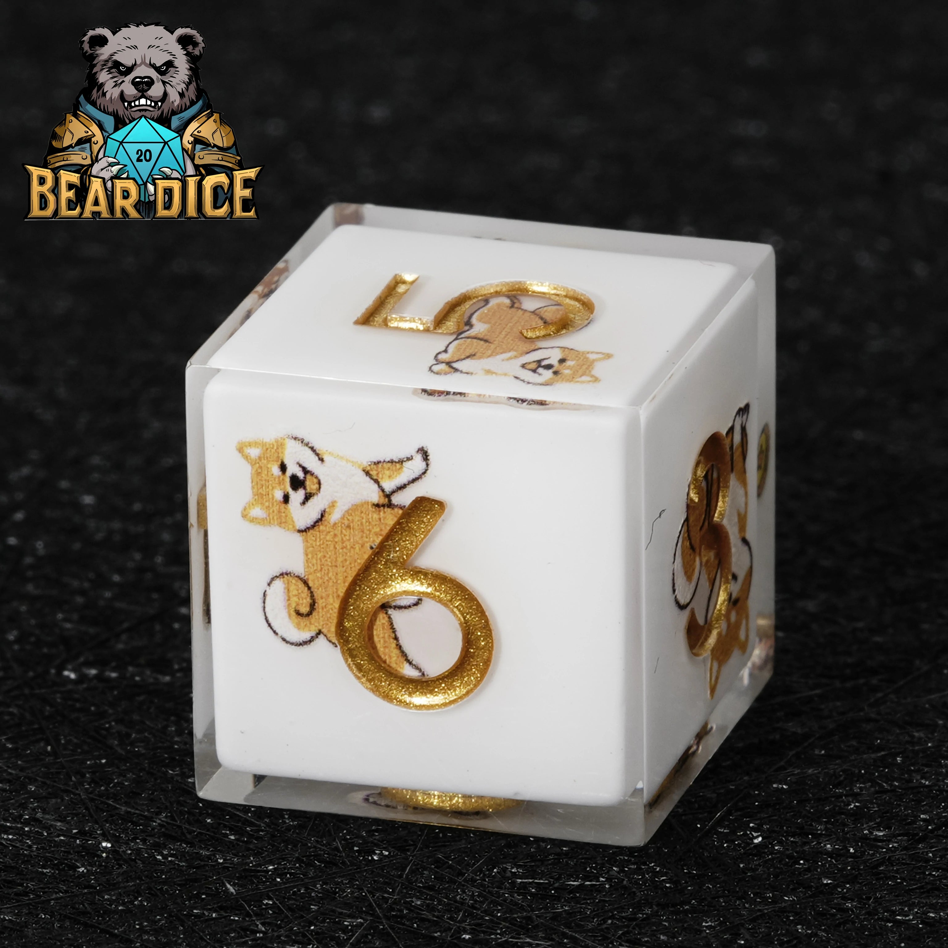 Shiba Inu White Resin DND D6 Dice | Cute RPG Dice Set