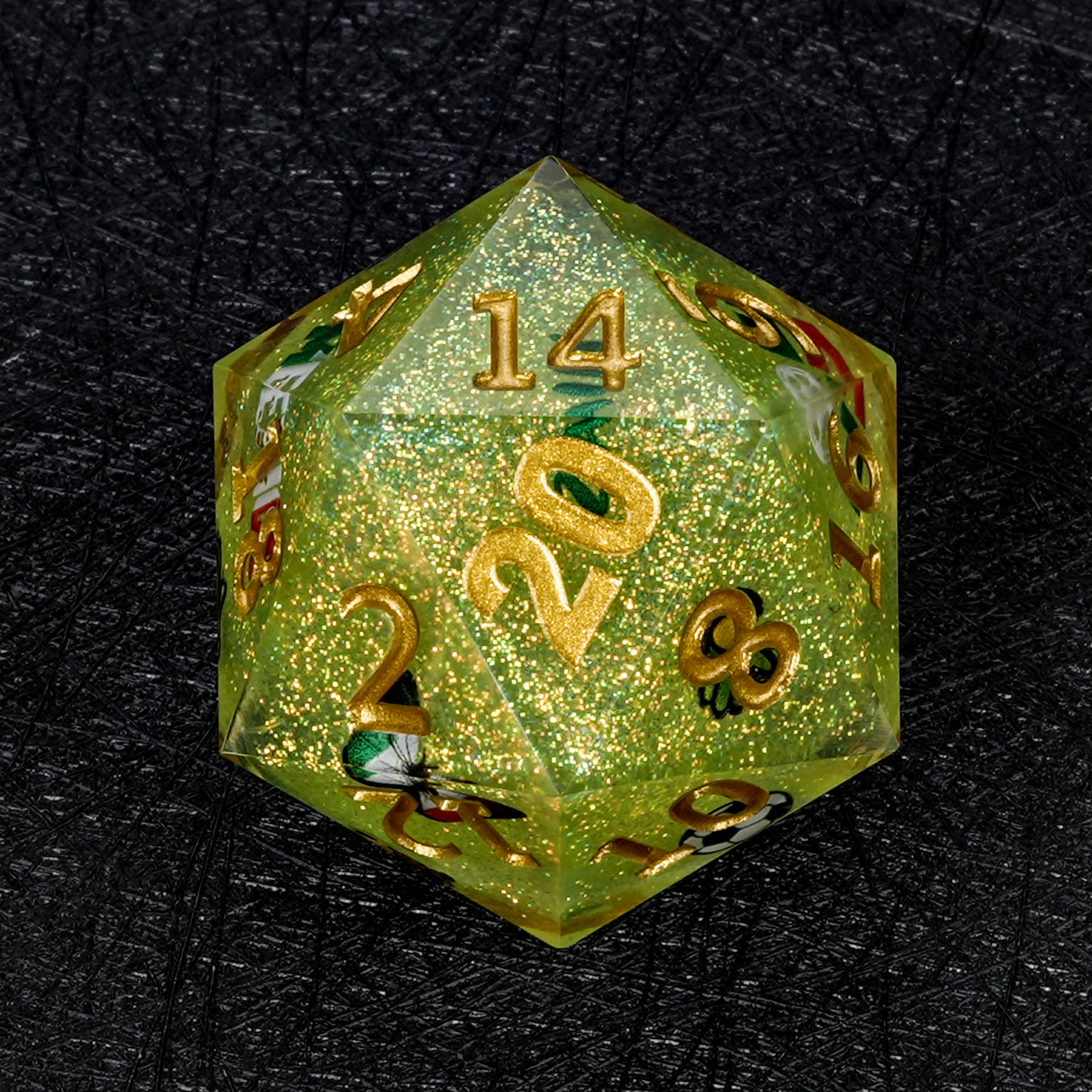 35mm World Cup Mexico Soccer Green Glitter Resin Large D20 Dice