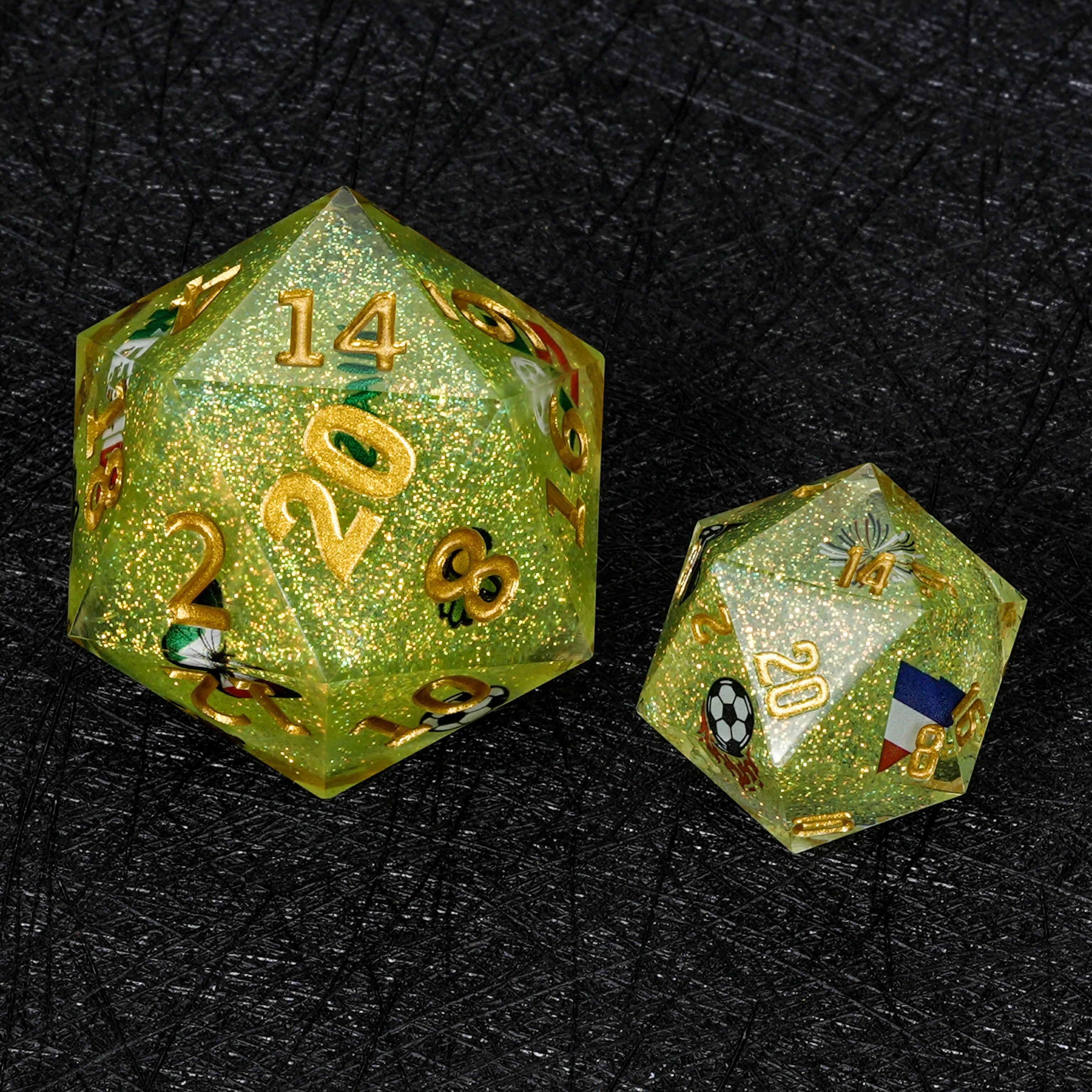 35mm World Cup Mexico Soccer Green Glitter Resin Large D20 Dice