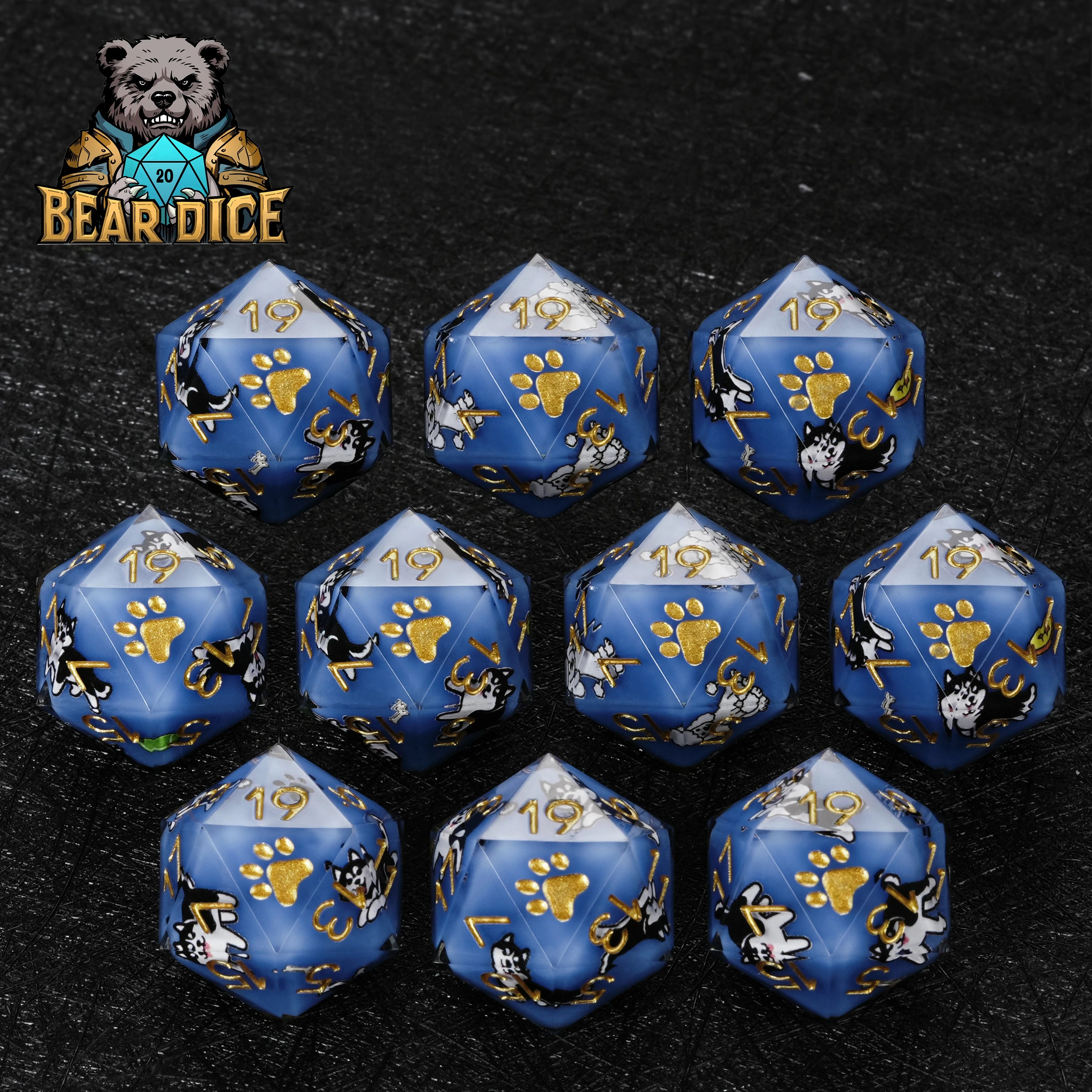 Husky Blue Resin DND D20 Dice | Bear Dice