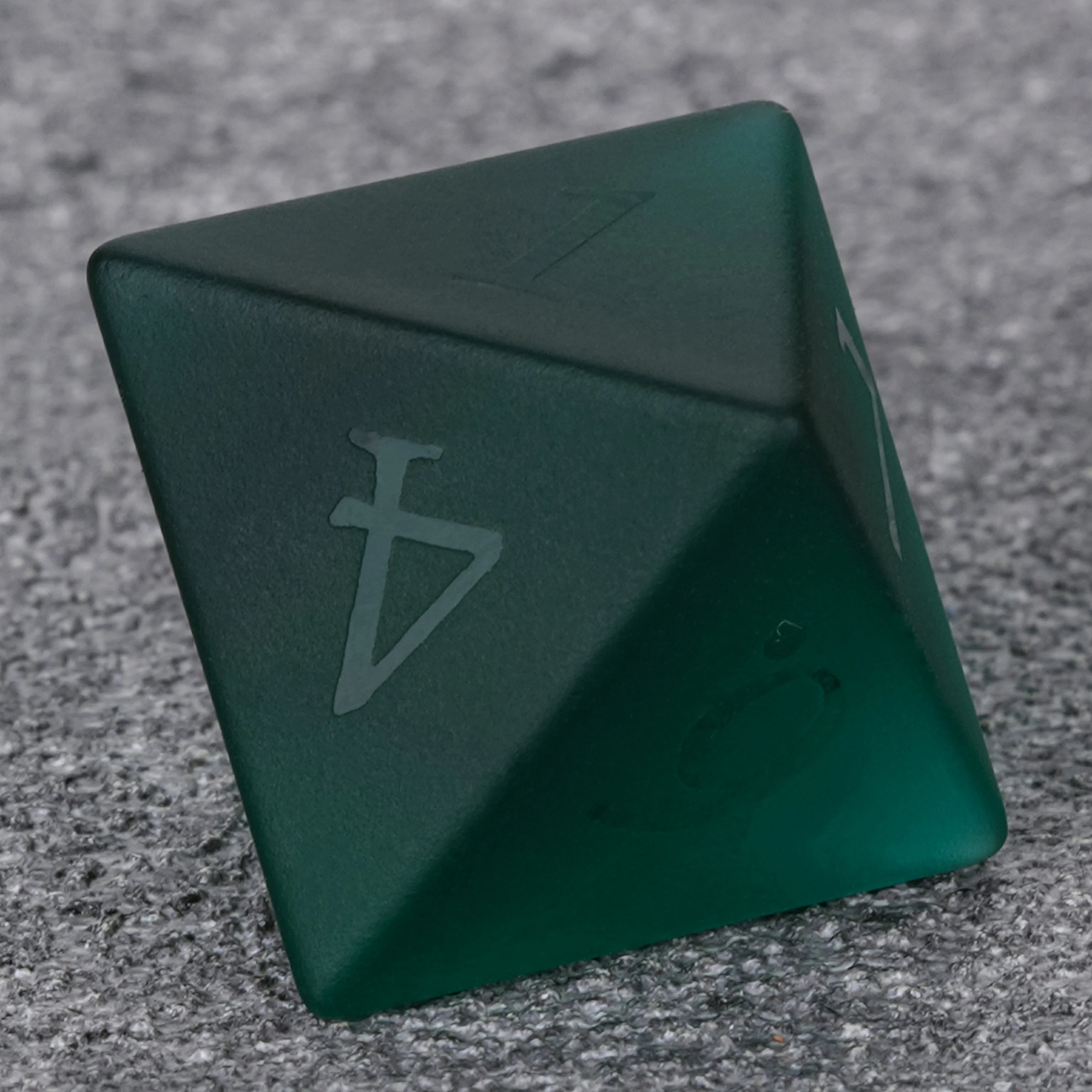 Frosted Pine-Green Glass Dice Set with Raised Numbers