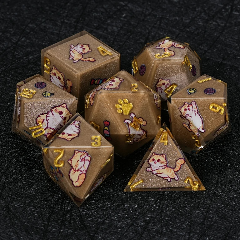 Kickstarter Dice — Cute Cat DND Resin Polyhedral Dice Set