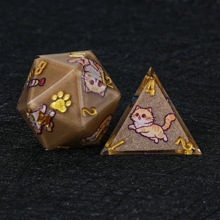 Kickstarter Dice — Persian Cat Polyhedral DND Resin Dice Set