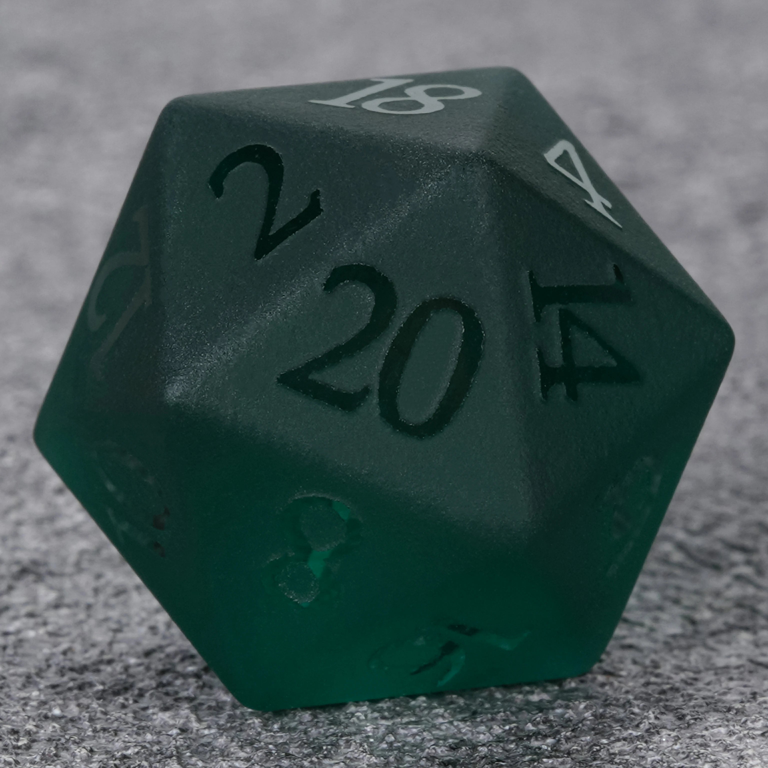 Frosted Pine-Green Glass Dice Set with Raised Numbers