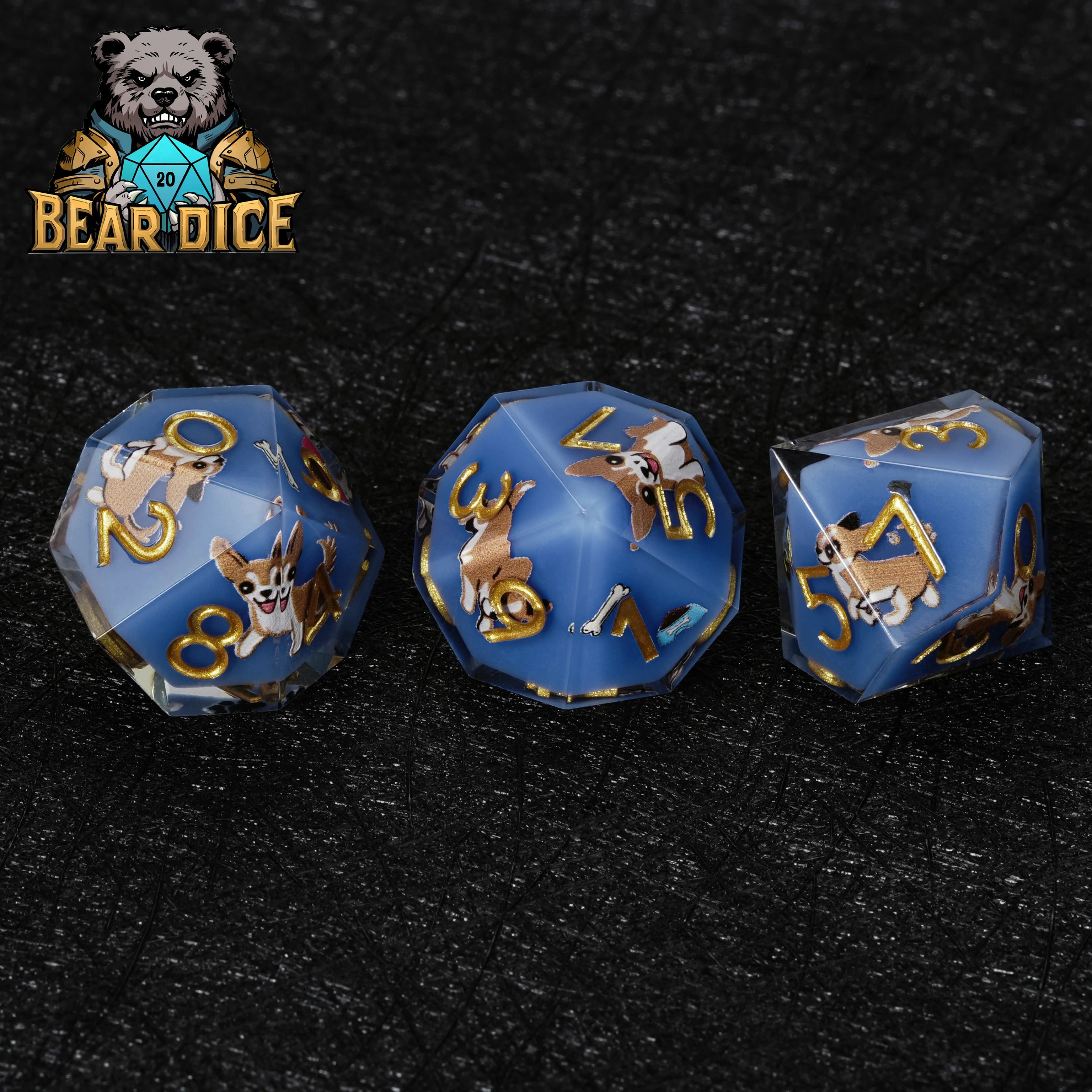 Chihuahua Blue Resin DND D10 Dice | Bear Dice