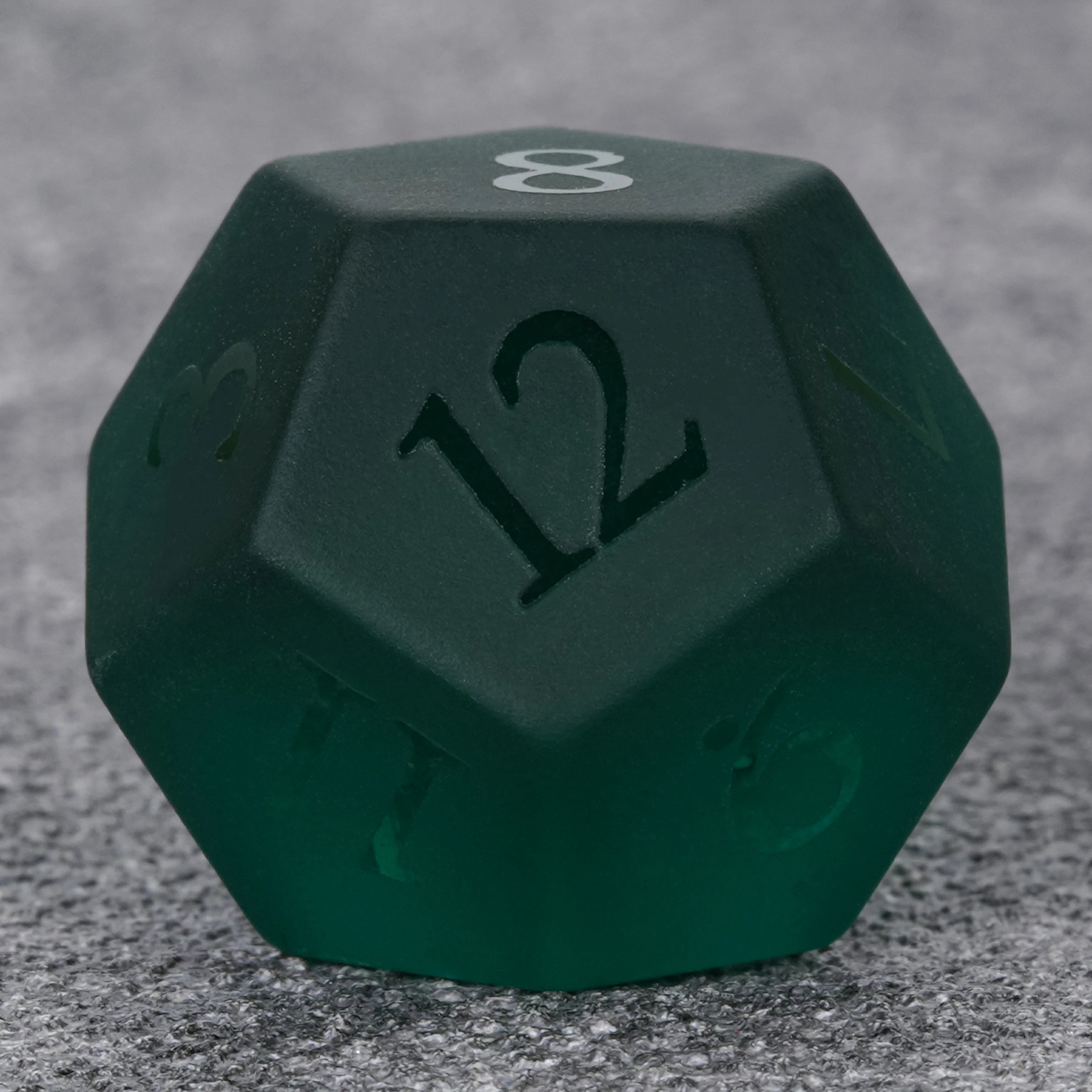 Frosted Pine-Green Glass Dice Set with Raised Numbers