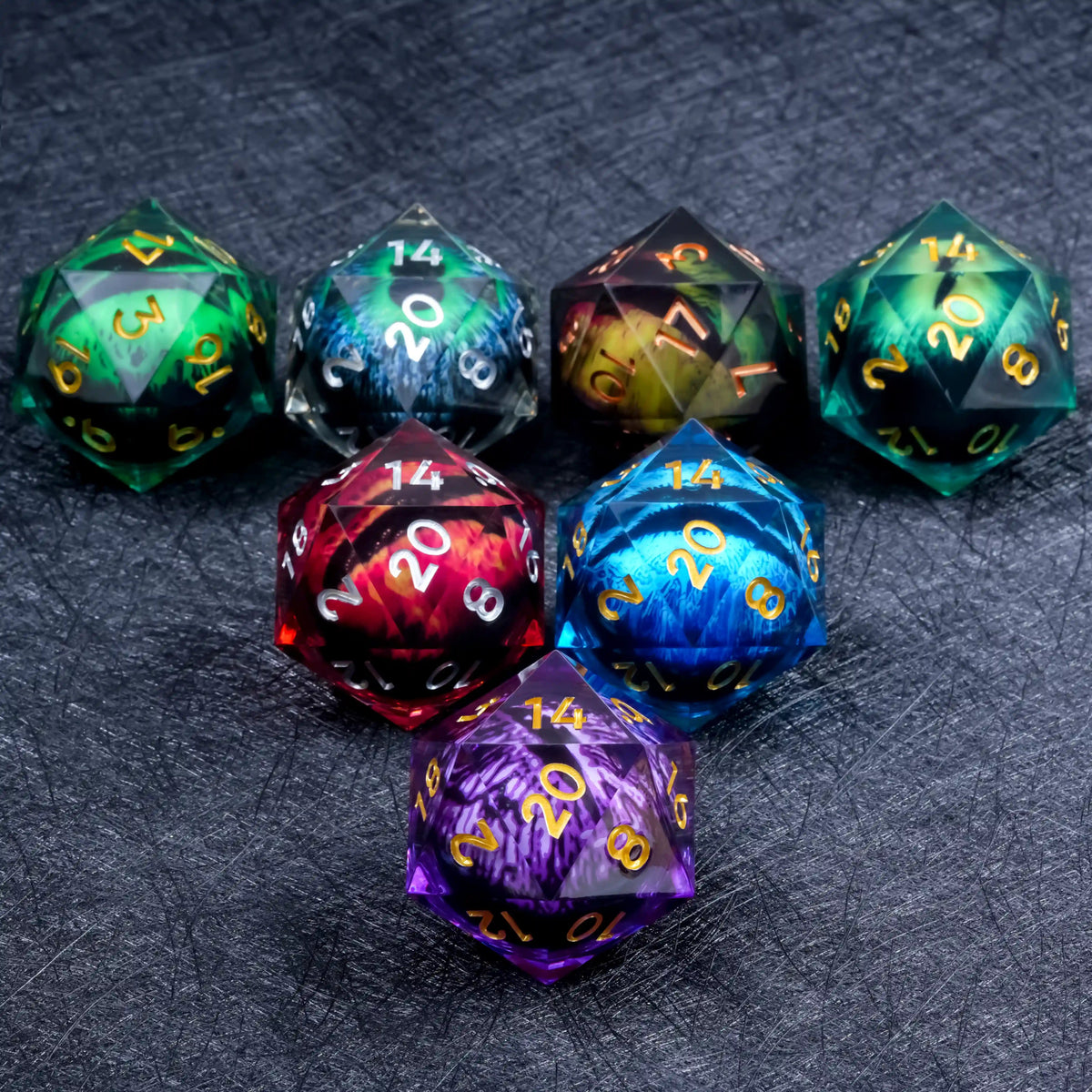 5 Dés œil De Dragon 20 Faces – Résine Transparente, Yeux Flottants – Pour D&D Et Jeux De Plateau