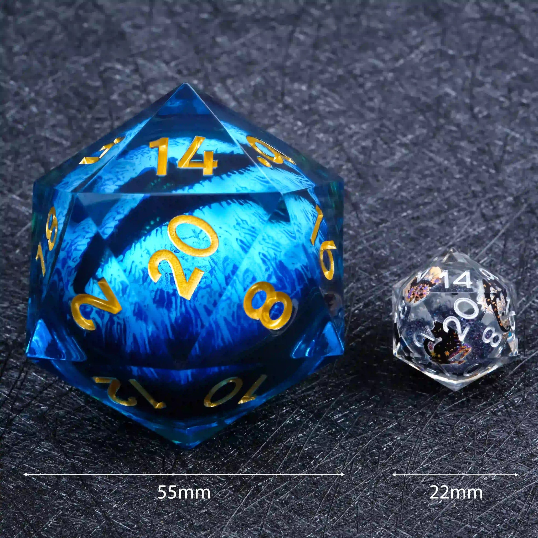 55mm Giant D20 Dice Resin Liquid Core Dragon Eye RPG Dice - Bear Dice