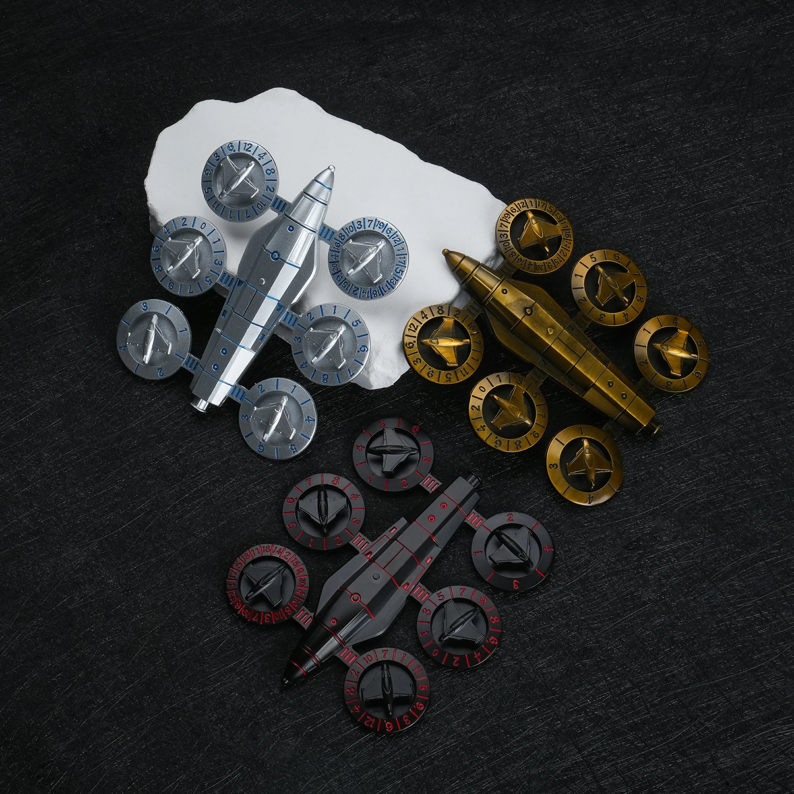 Unique 7-in-1 Spaceship Wing Spinner Metal Dice Set – D4 D6 D8 D10 D12 D20 D00