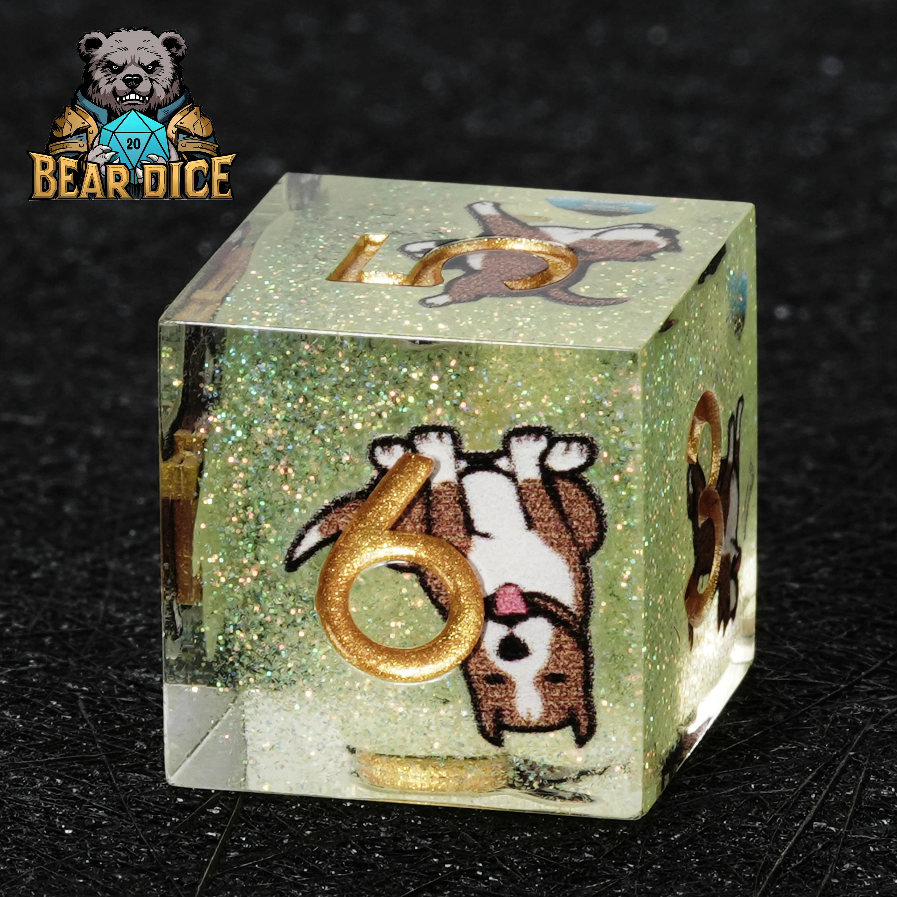 American Pit Bull Green Glitter Resin D6 Dice Set for DnD RPG — 10 Piece