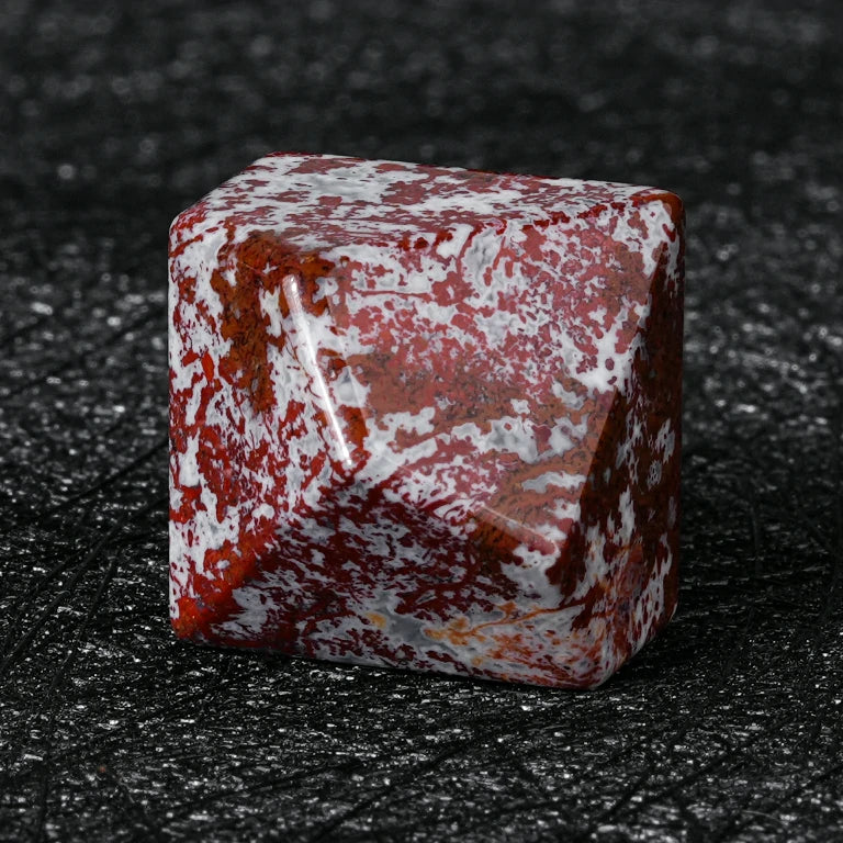 Custom Brecciated Red Jasper Gemstone Dice Set | Engraved Text, Logo & Numbers