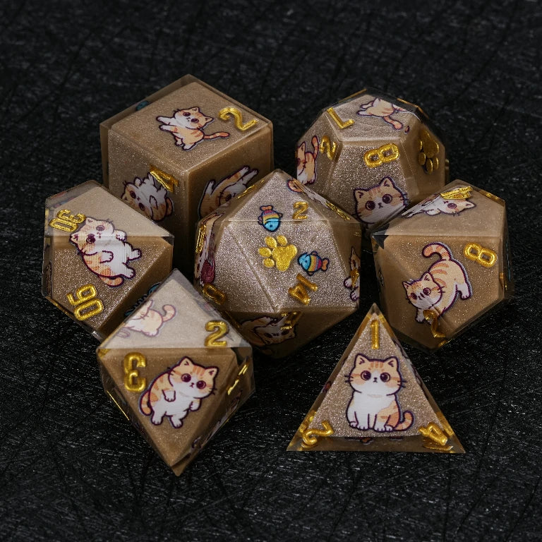 Kickstarter Dice — Cute Cat DND Resin Polyhedral Dice Set