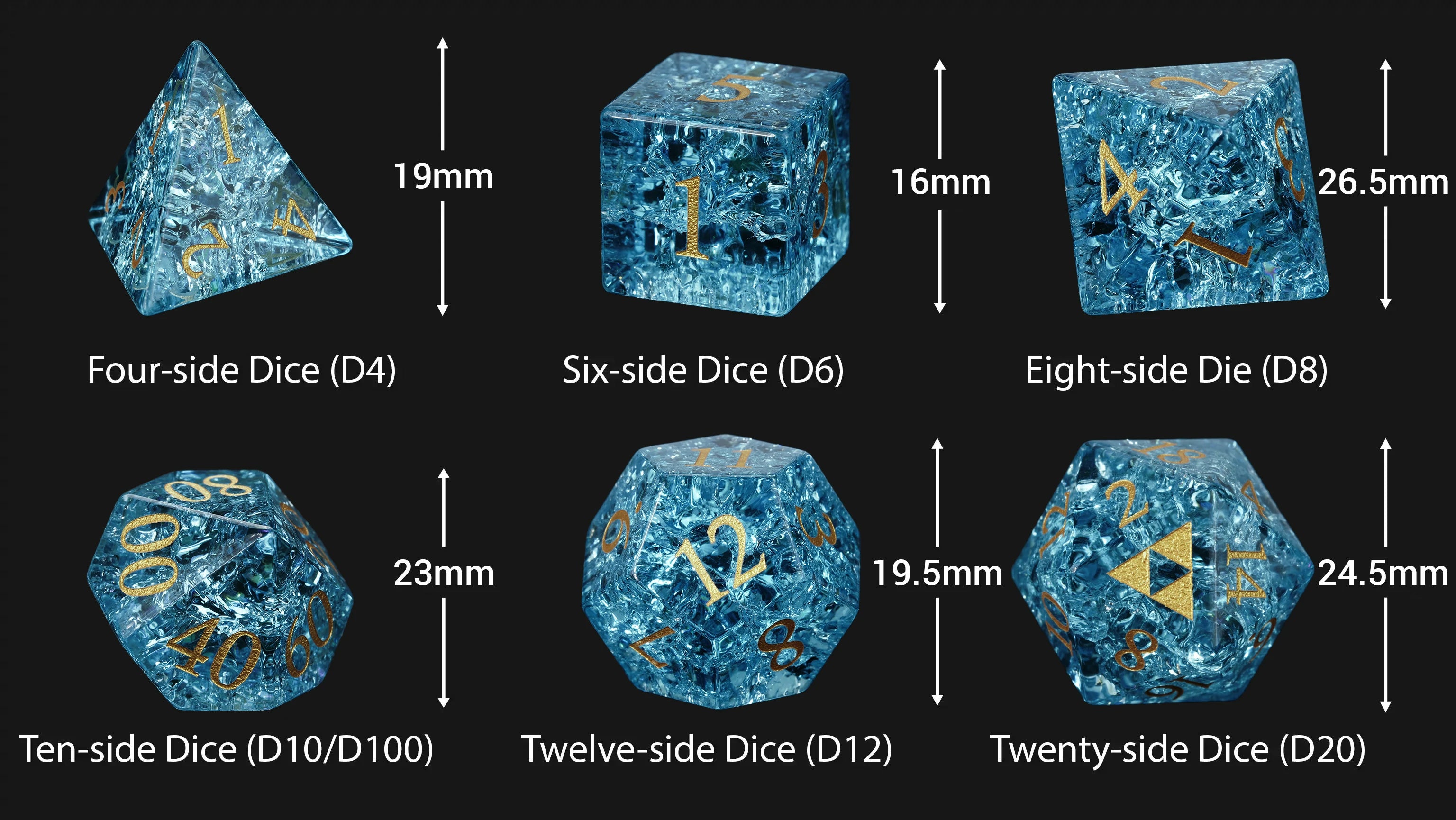 Crackle-Effect Aquamarine Galss Dice Set