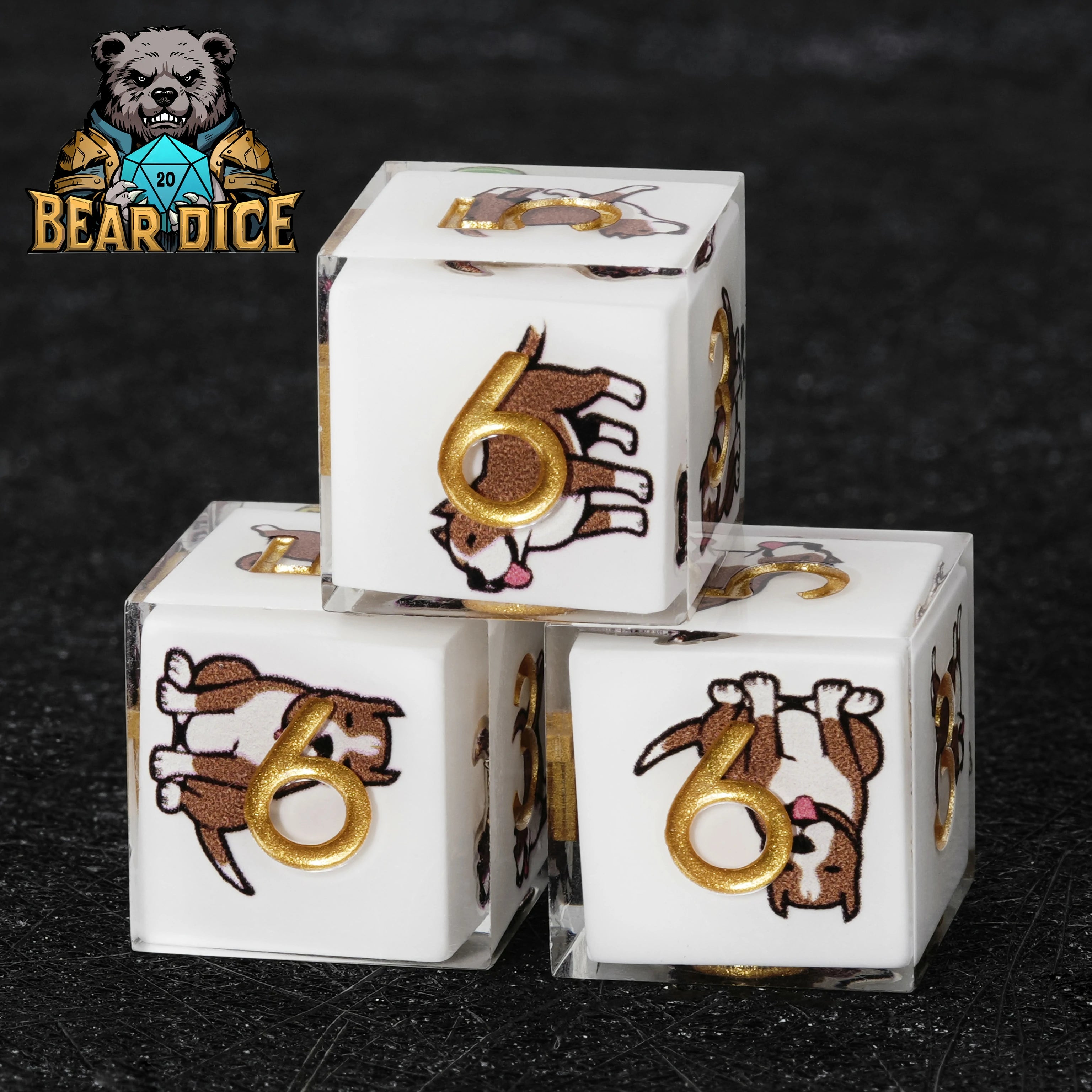 American Pit Bull White Resin D&D D6 Dice | Single Six-Sided Die