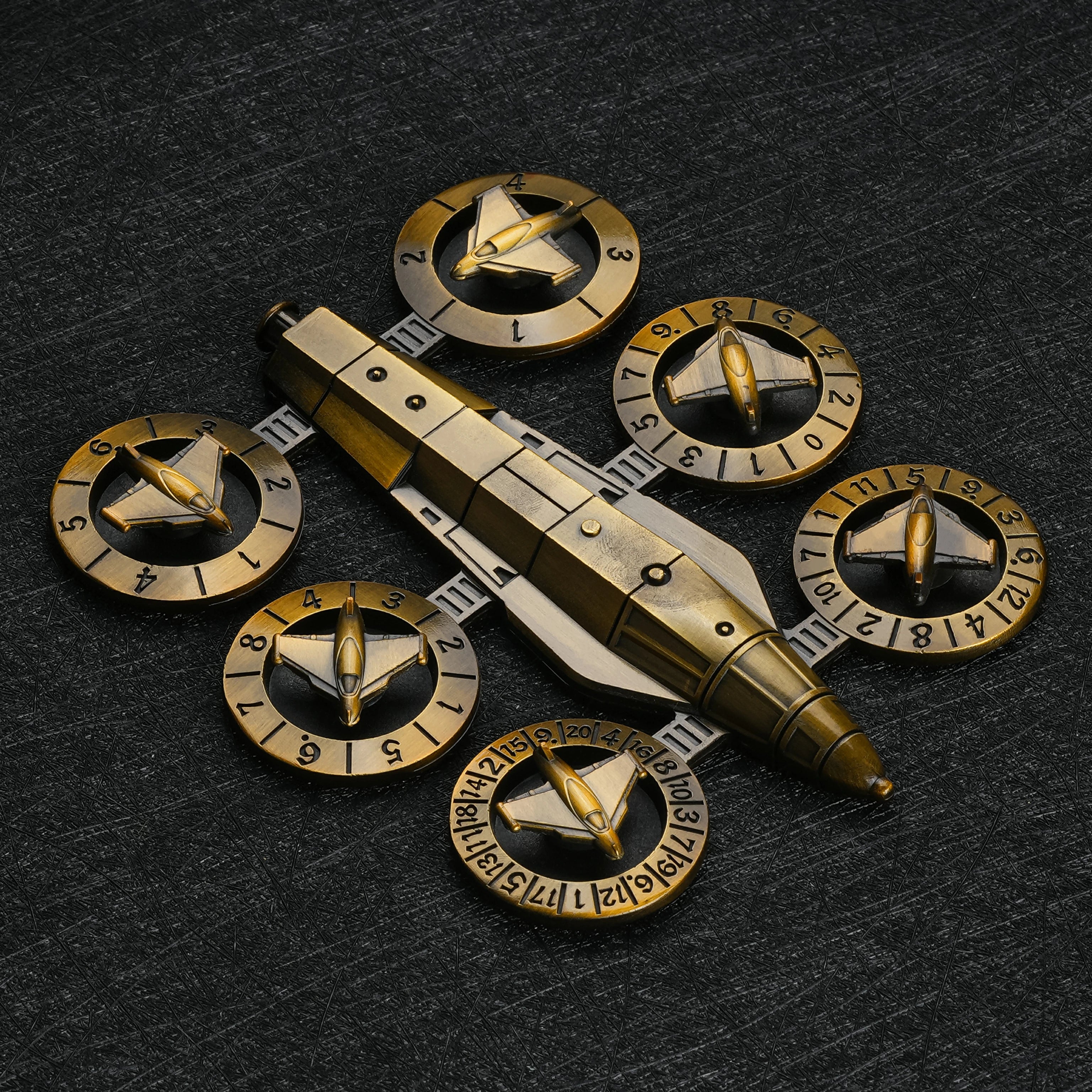 Unique 7-in-1 Spaceship Wing Spinner Metal Dice Set – D4 D6 D8 D10 D12 D20 Included