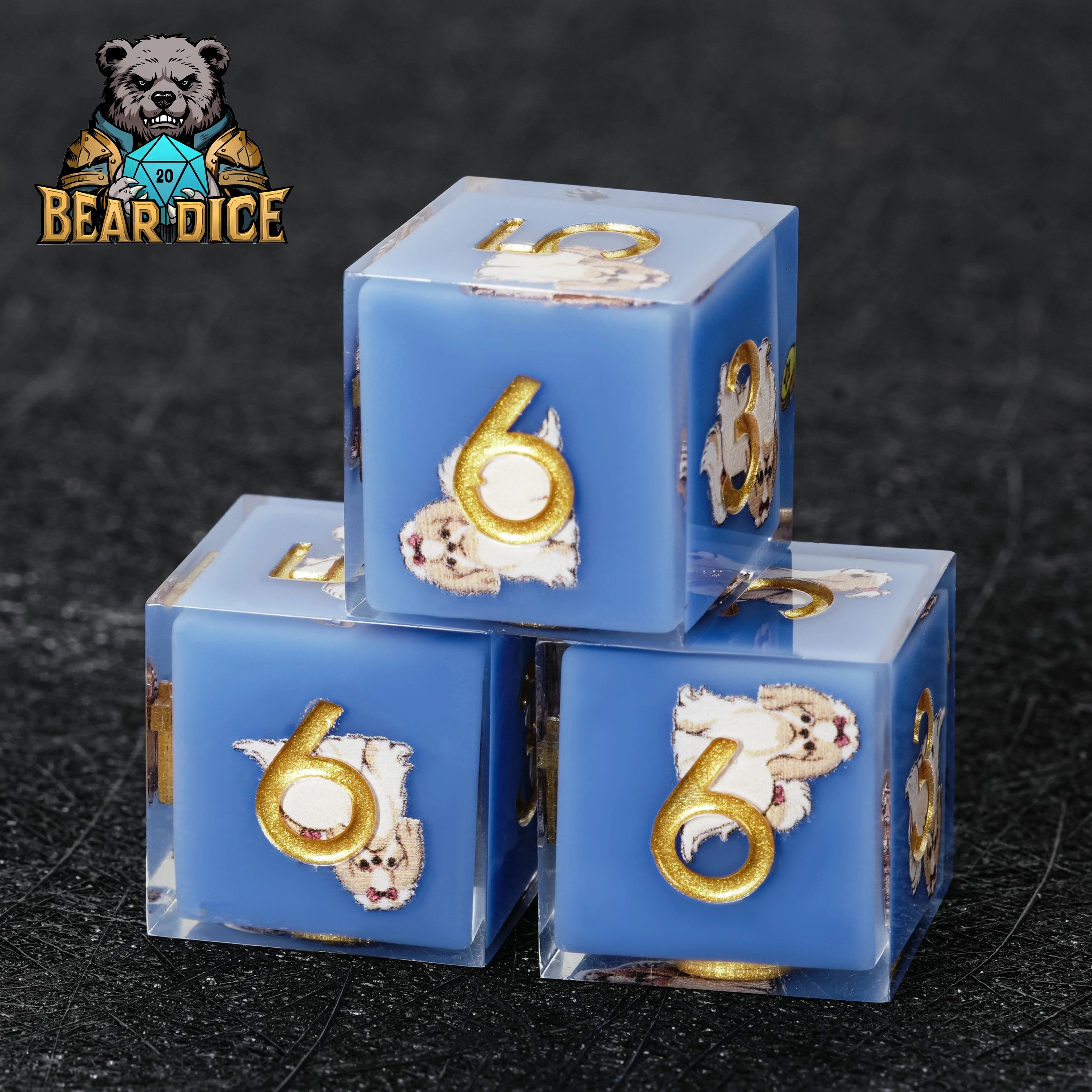 Blue Resin Shih Tzu DND D6 Dice | Cute Dog RPG Dice for D&D