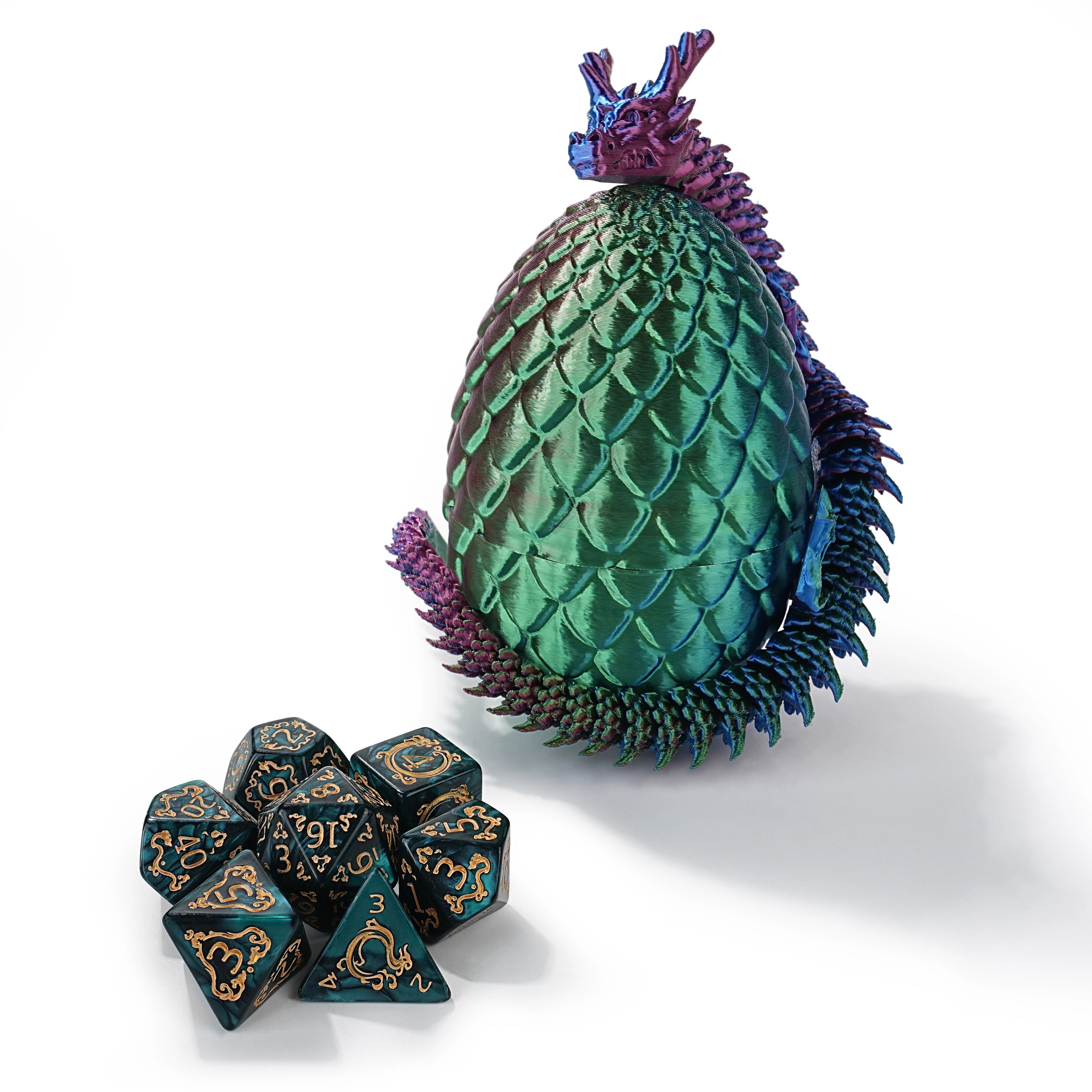 Unique 3D Printed Dragon Egg Acrylic Dice Set - DND Desktop Essentials