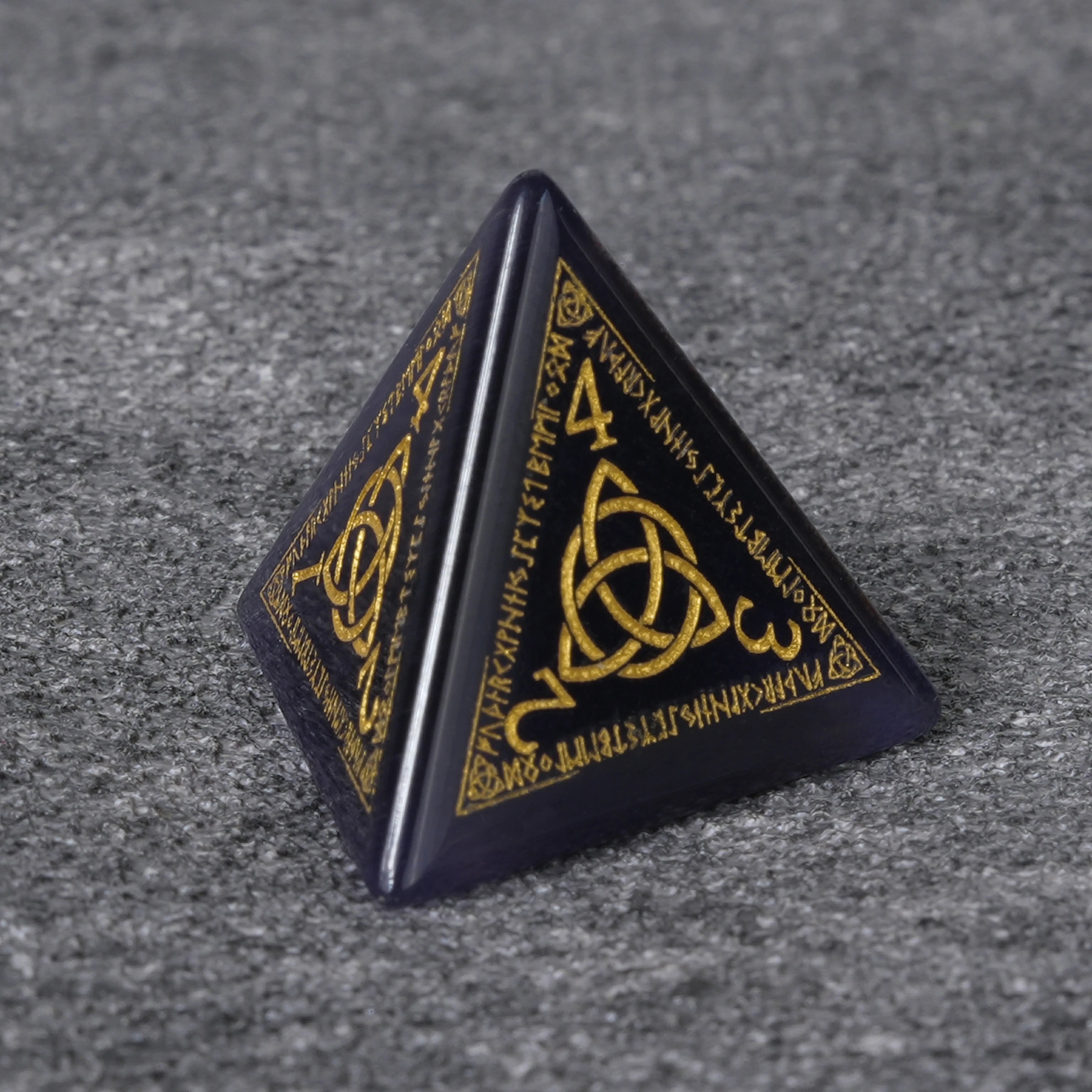 Amethyst DND Gemstone Dice Set with Gold Magical Runes