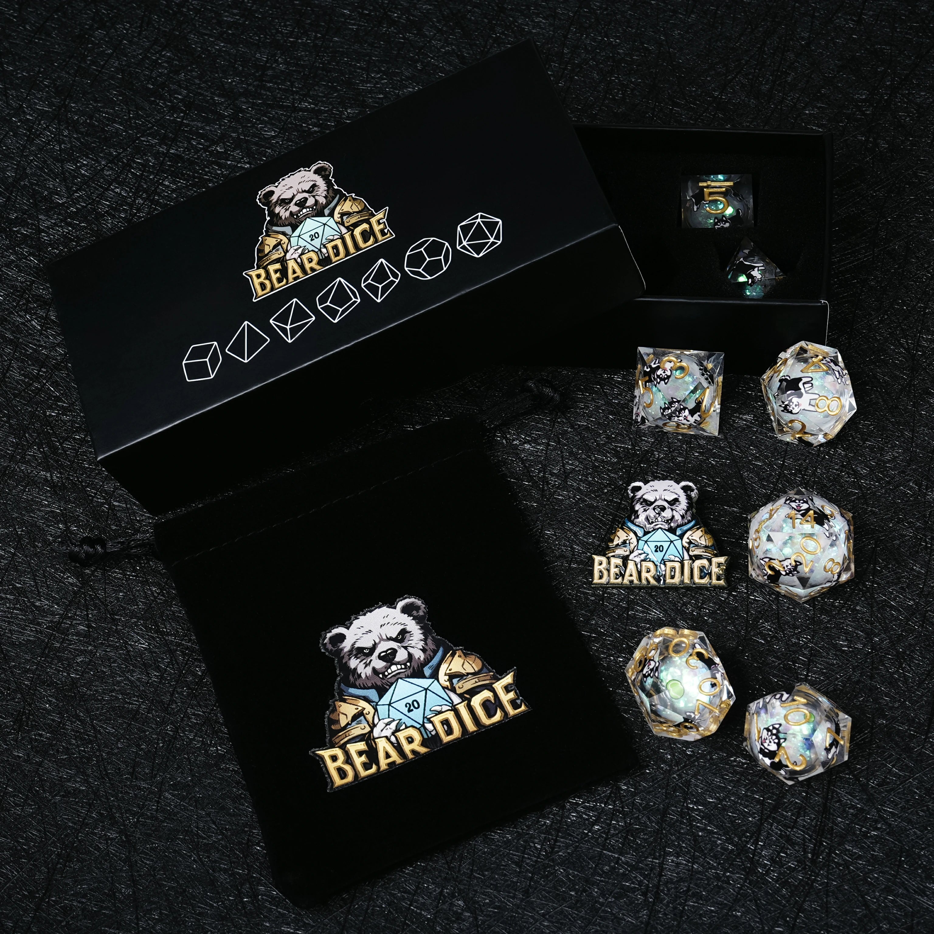 Husky White Liquid-Core Resin Dice Set | Gold Numbers