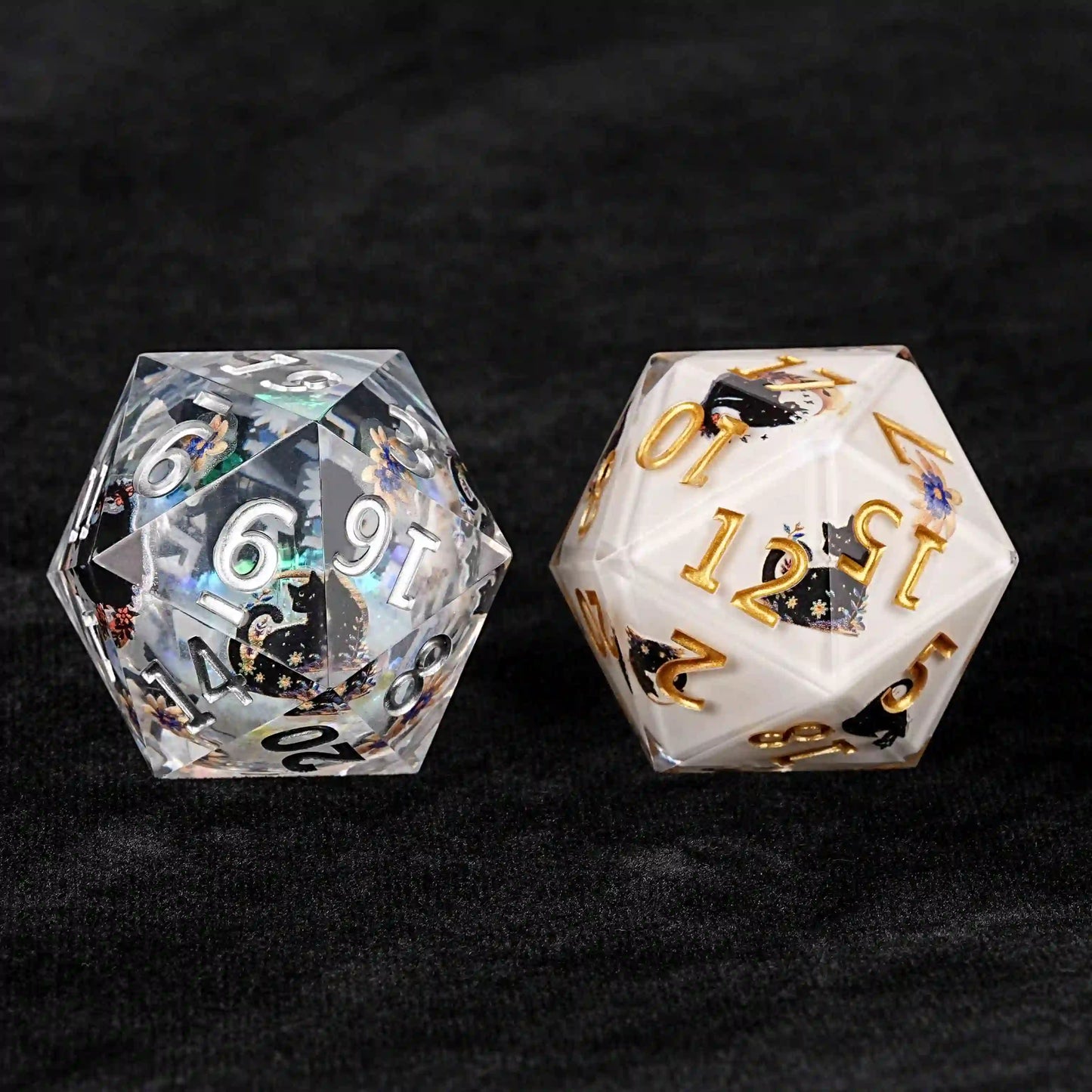 Garden Cats - 35mm Cream Giant D20 Resin Dice & Liquid Core Dice + Gold Numbers | Bear Dice