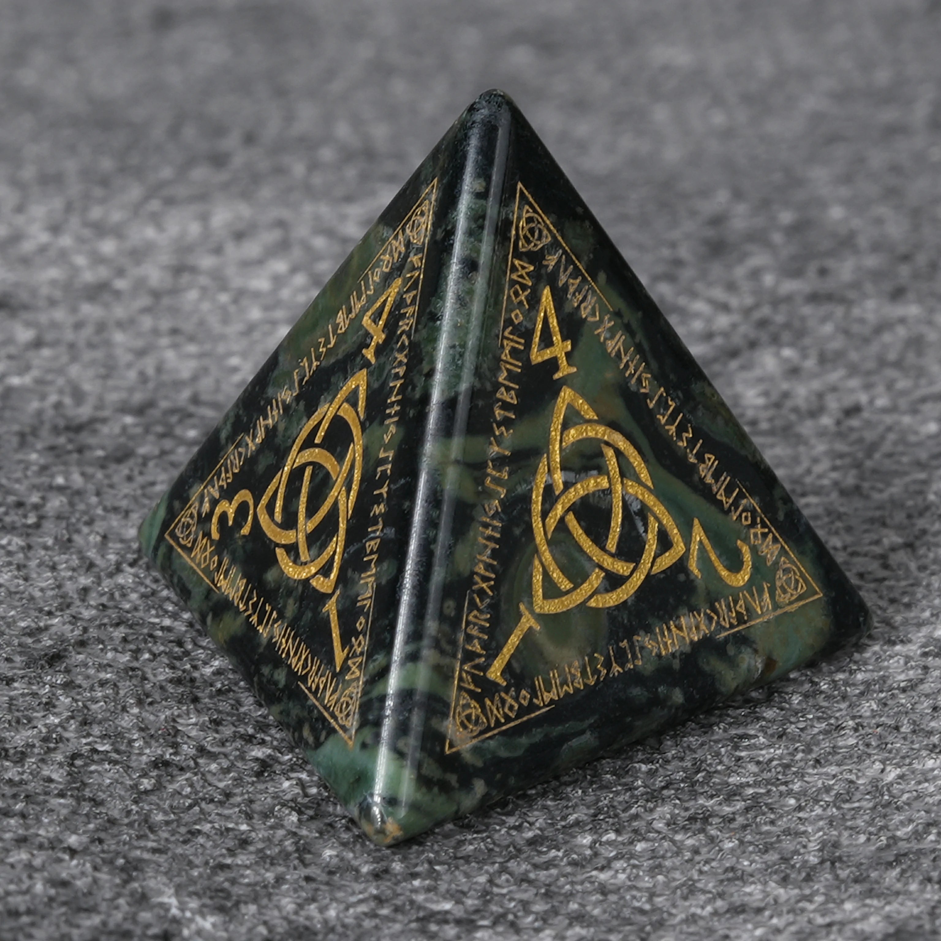 Moss Green Gemstone Dice Set with Mystical Rune Magic Circle