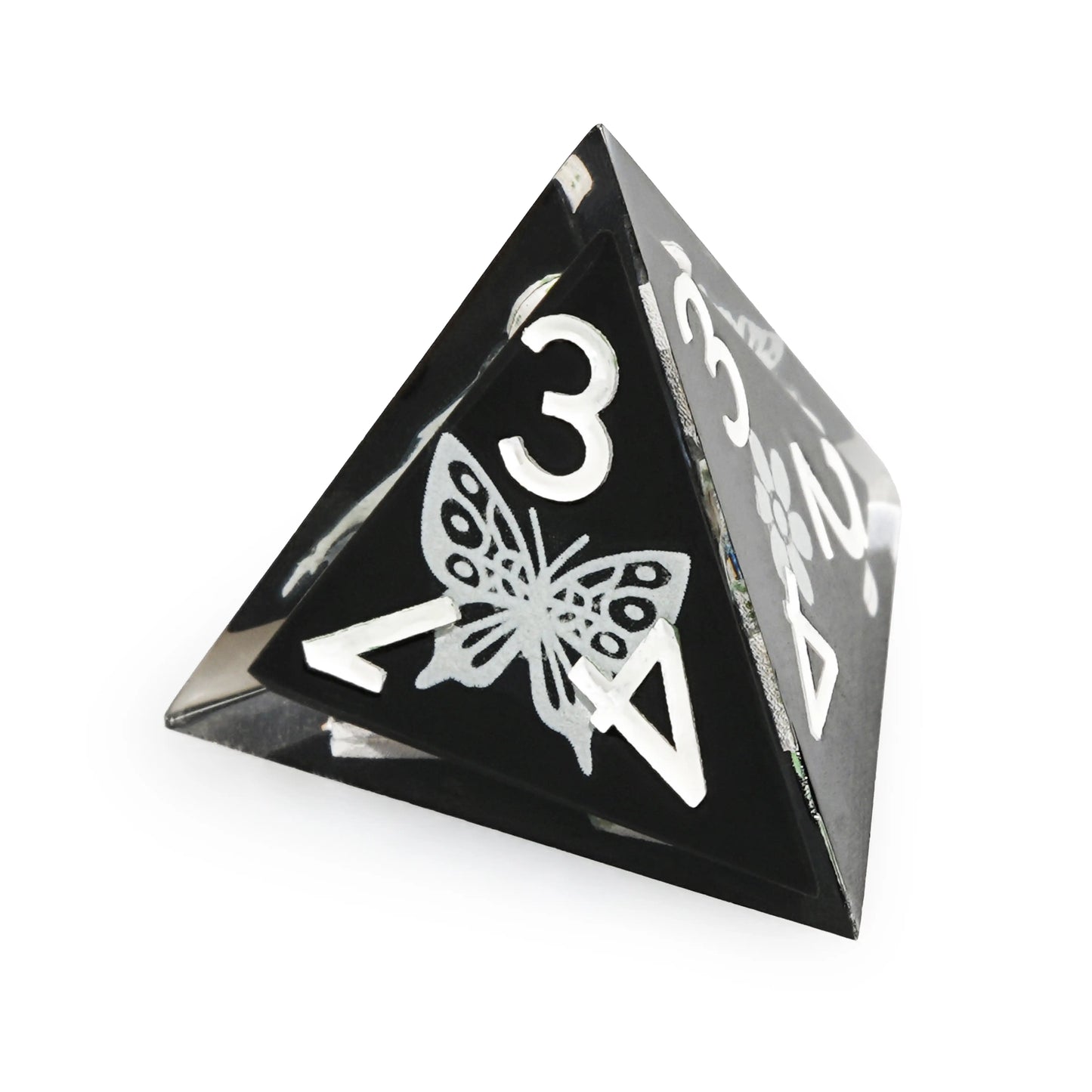 Unique cool luminous dnd dice: black resin butterfly flower fluorescent green 4 Sided Dice | Bear Dice