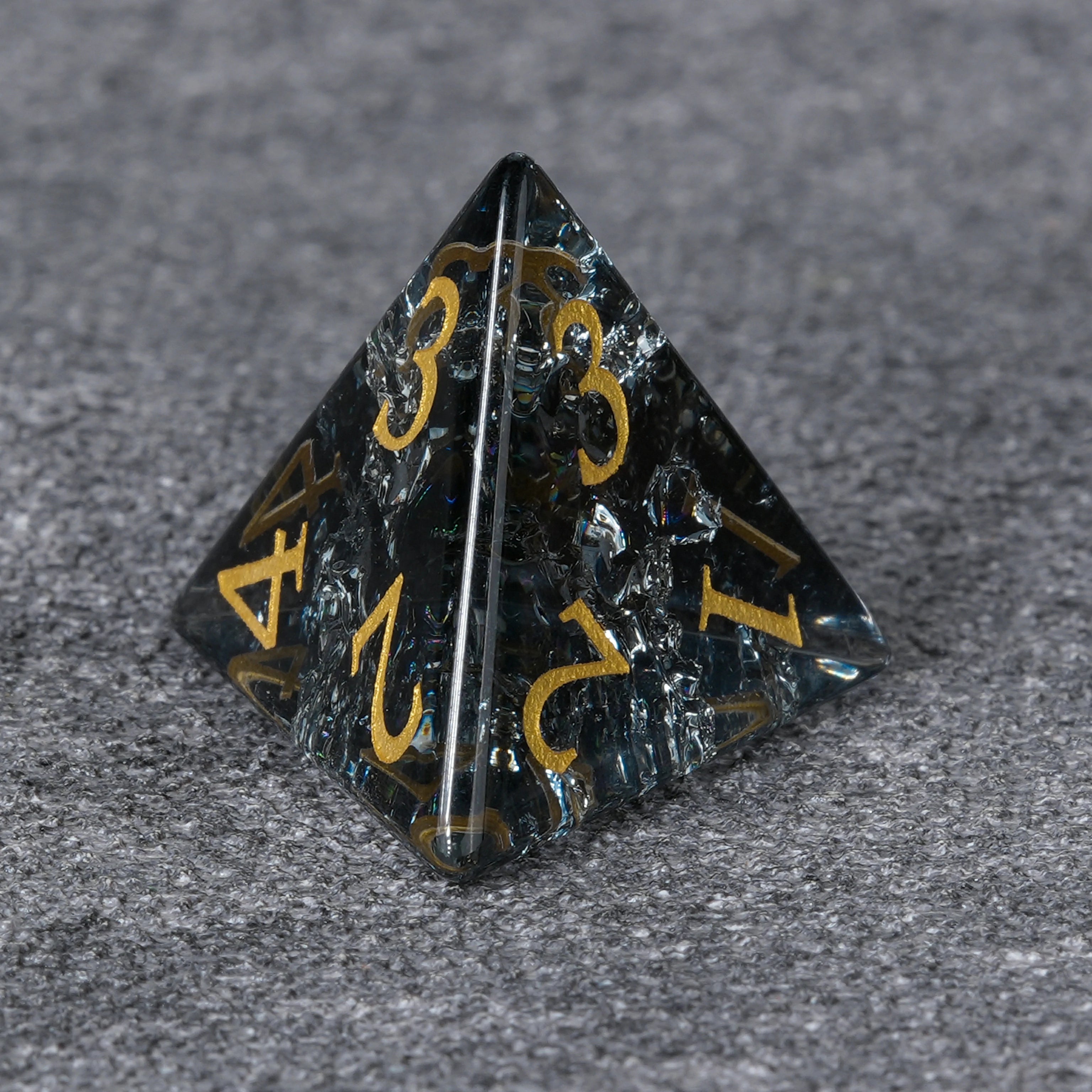 Translucent Black Crackle-Effect Multi-Faceted Gemstone Dice