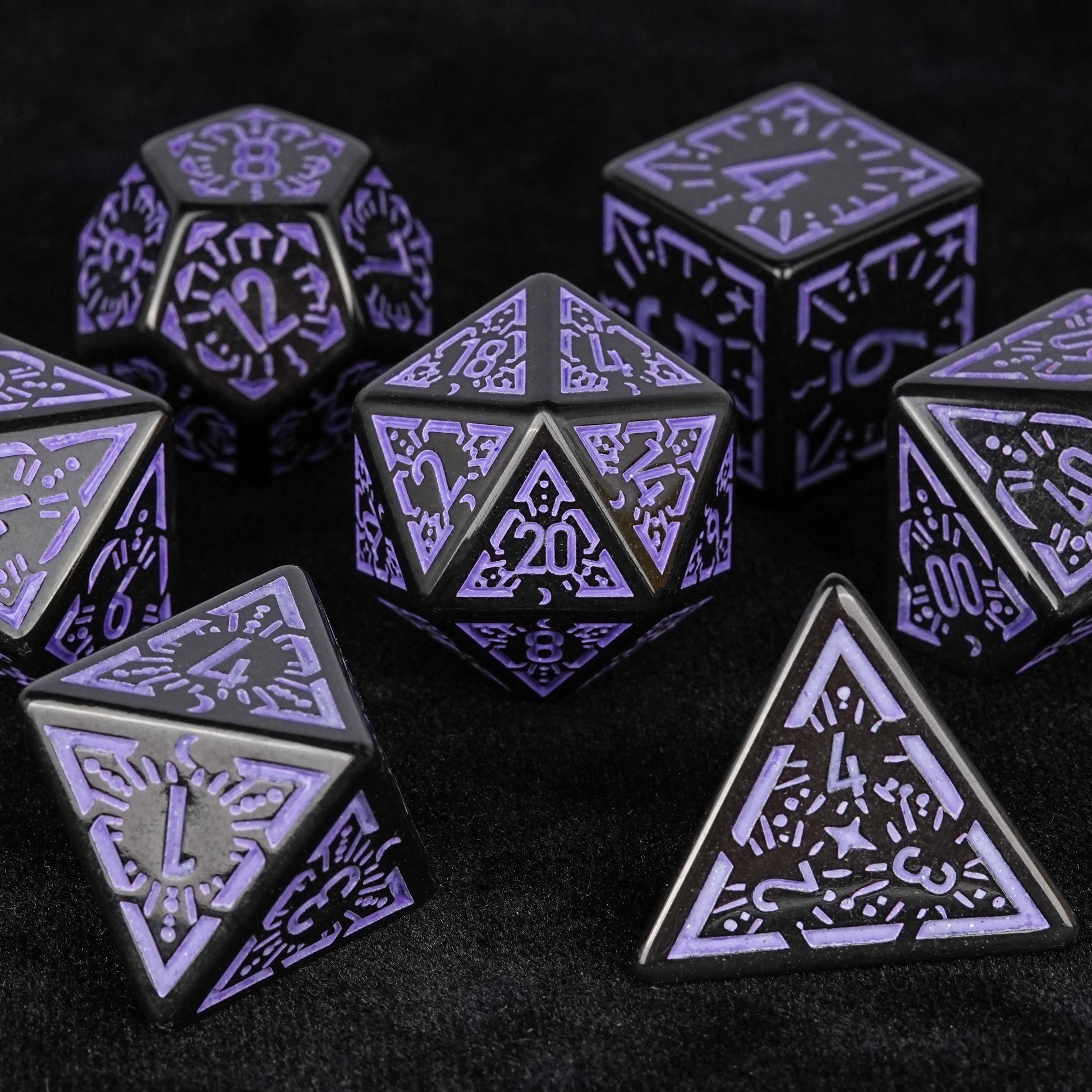 Black and purple rune acrylic DND dice set | Bear Dice