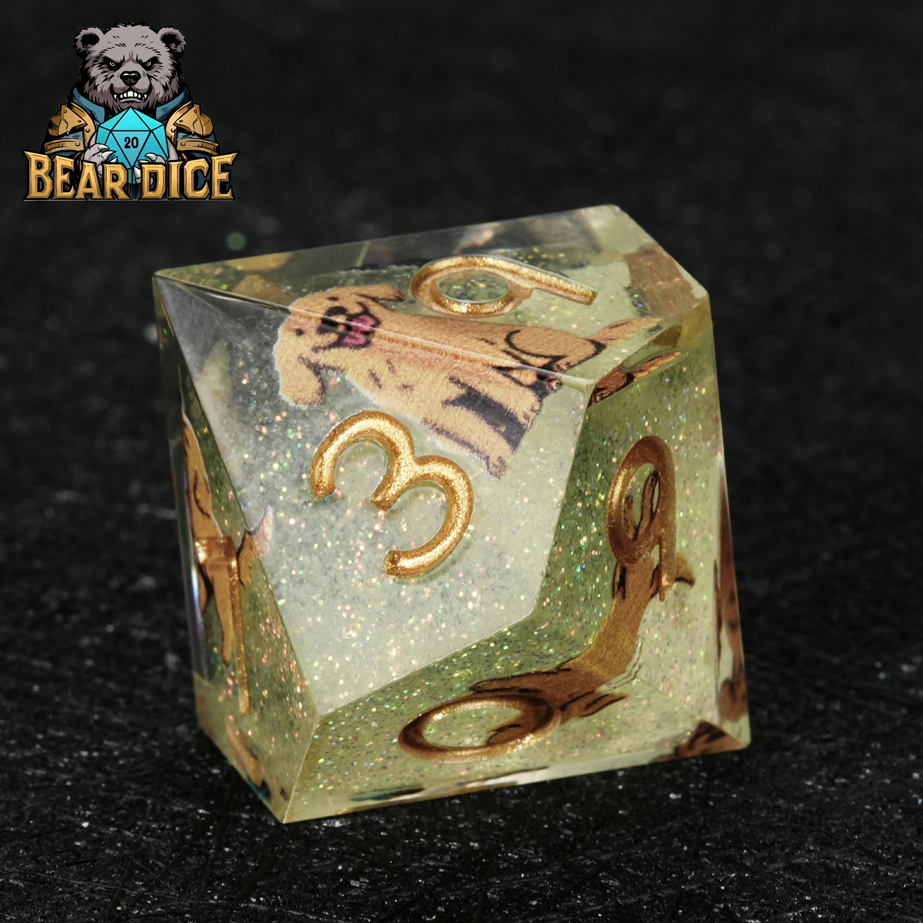 Golden Retriever Green Glitter Resin D&D D10 Dice
