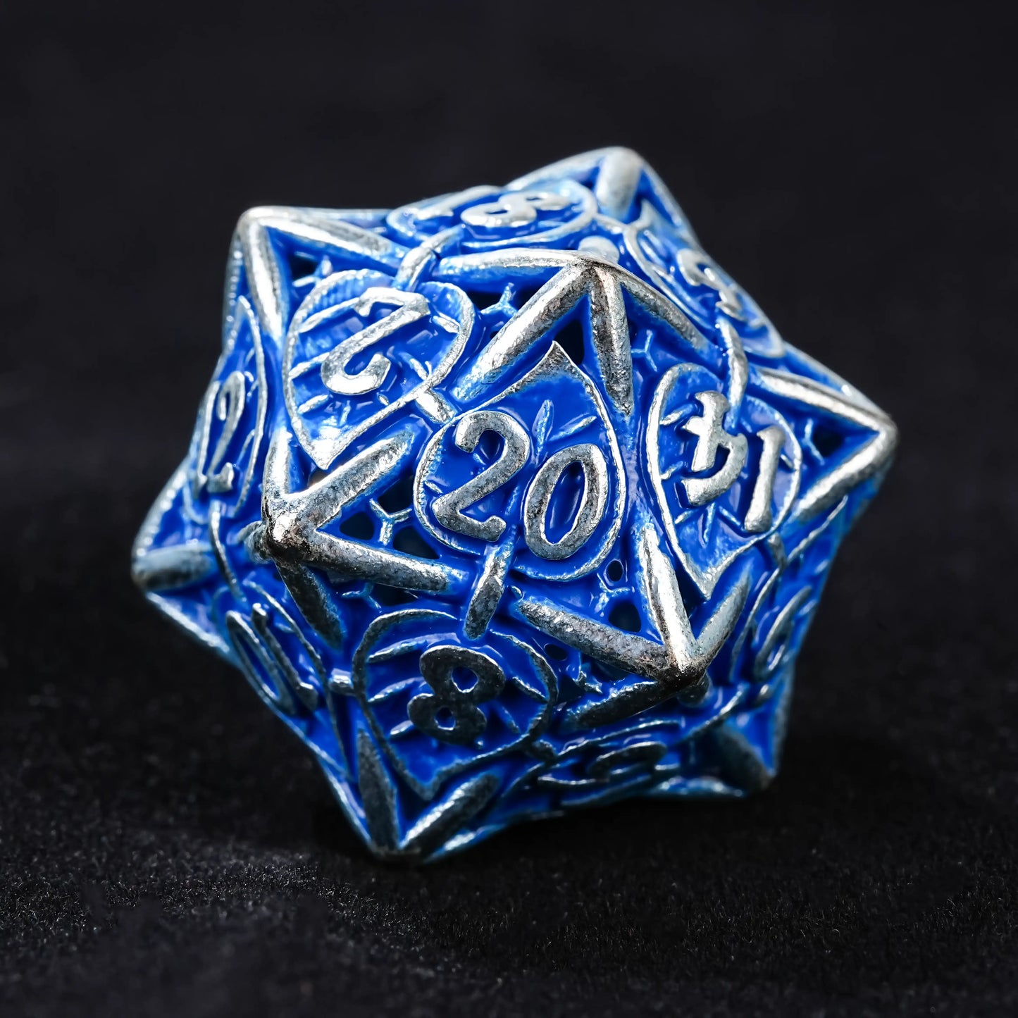 Blue and silver color D20 metal hollow dice role-playing game | Bear Dice