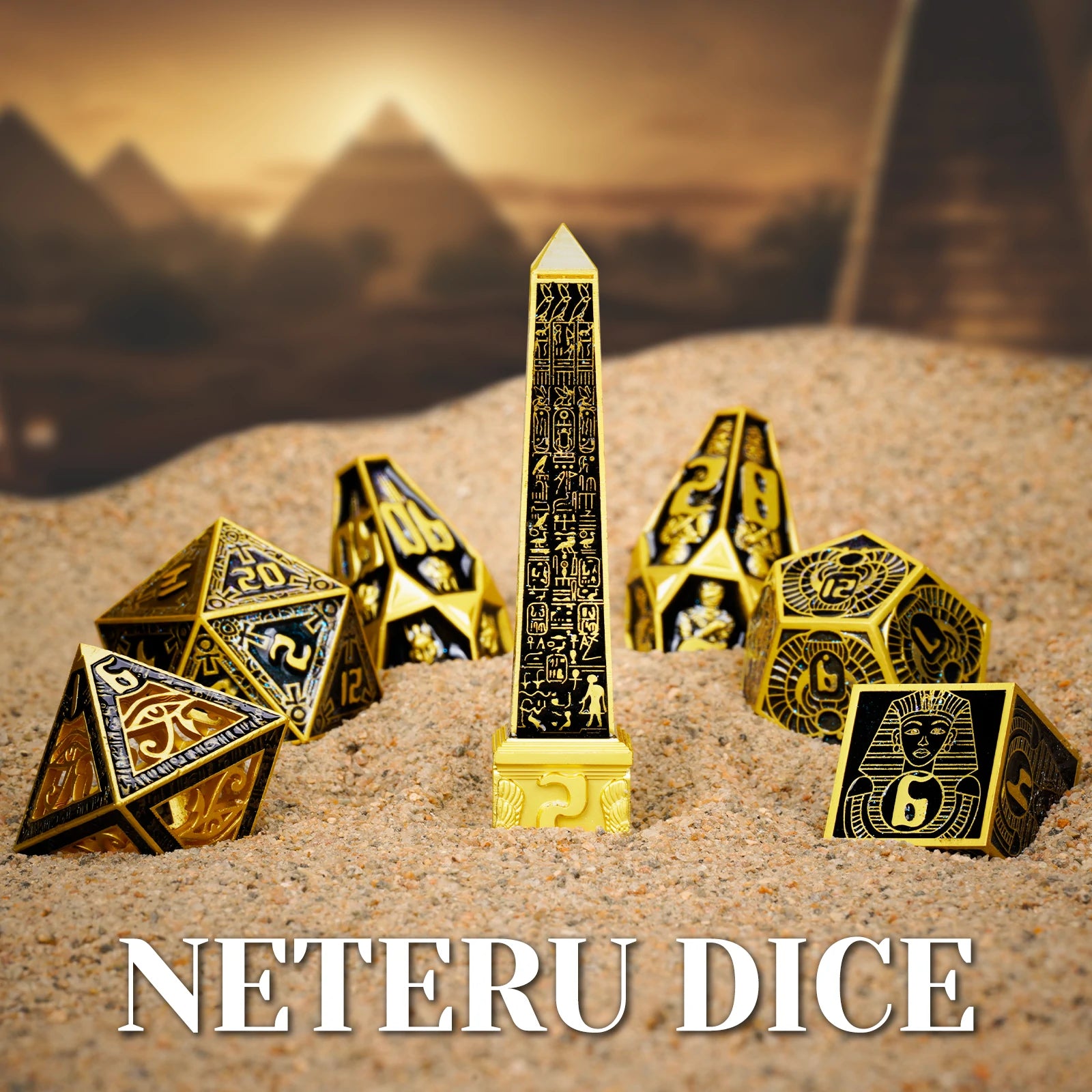 Legacy of the Pharaoh Unique Retro Metal Dice Set – Ancient Egypt RPG Dice