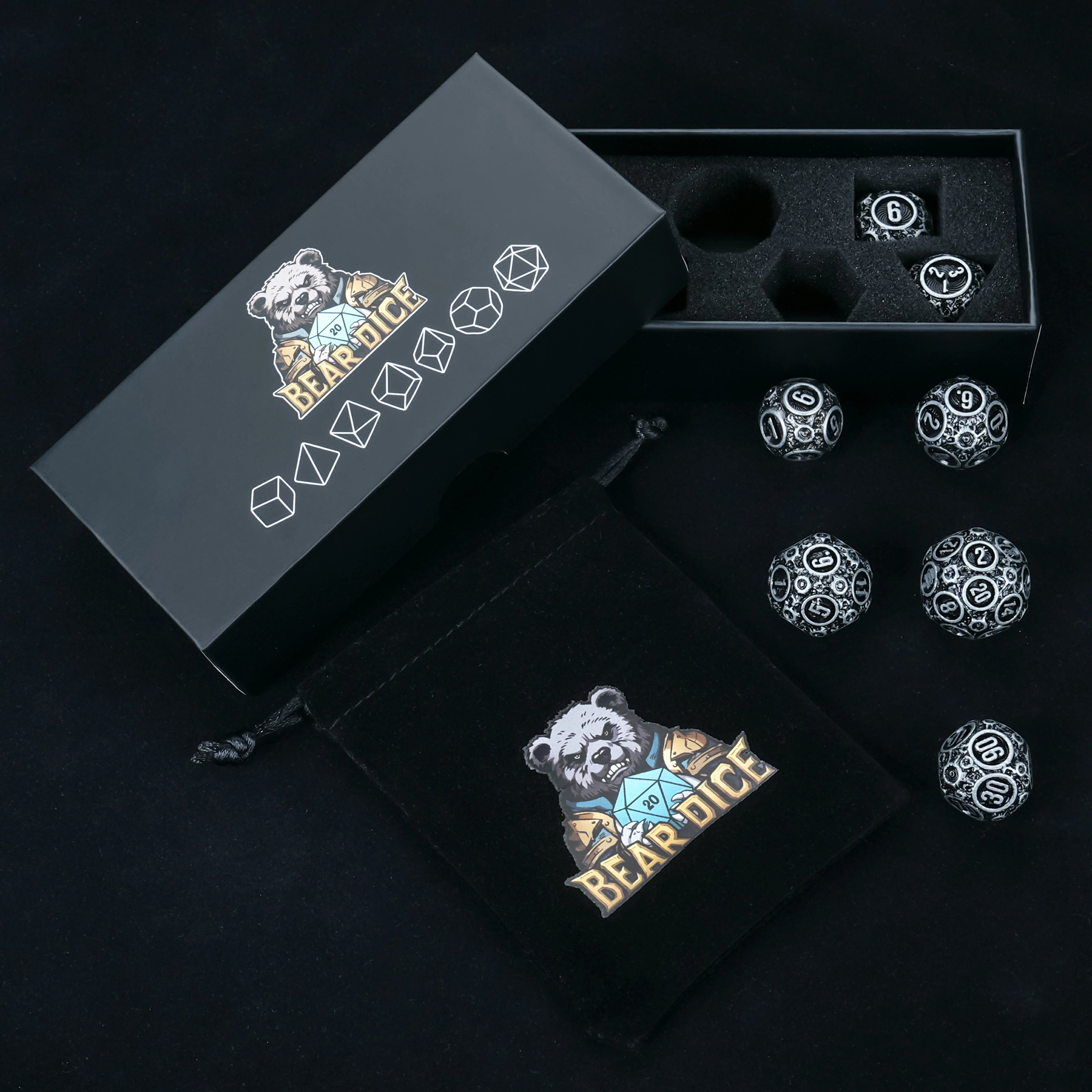 Spherical Planet Metal Dice Set | 7-Piece Full Polyhedral RPG Dice