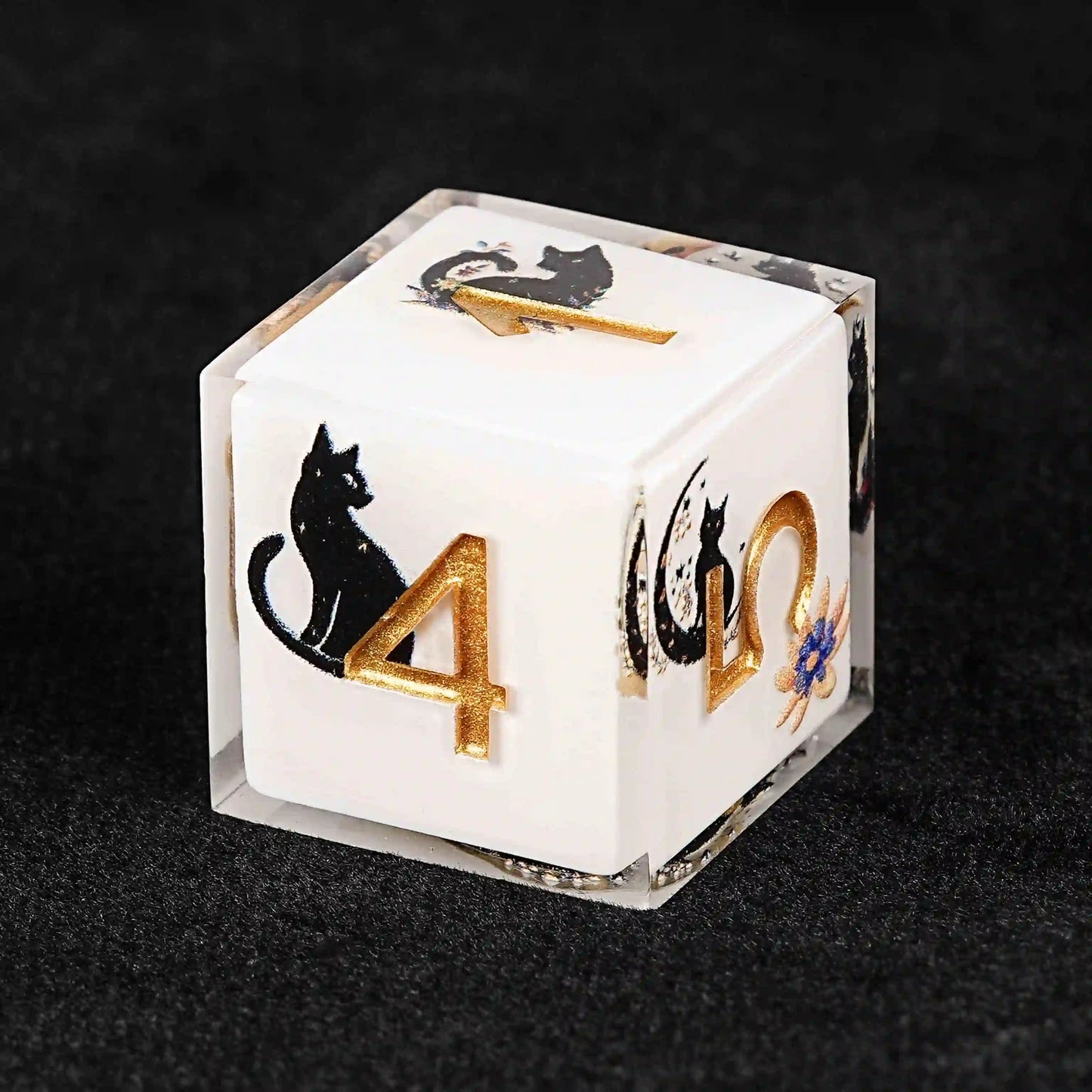 Moon Night Shadow Cat Guardian Unusual White Resin DnD D6 Dice | Bear Dice