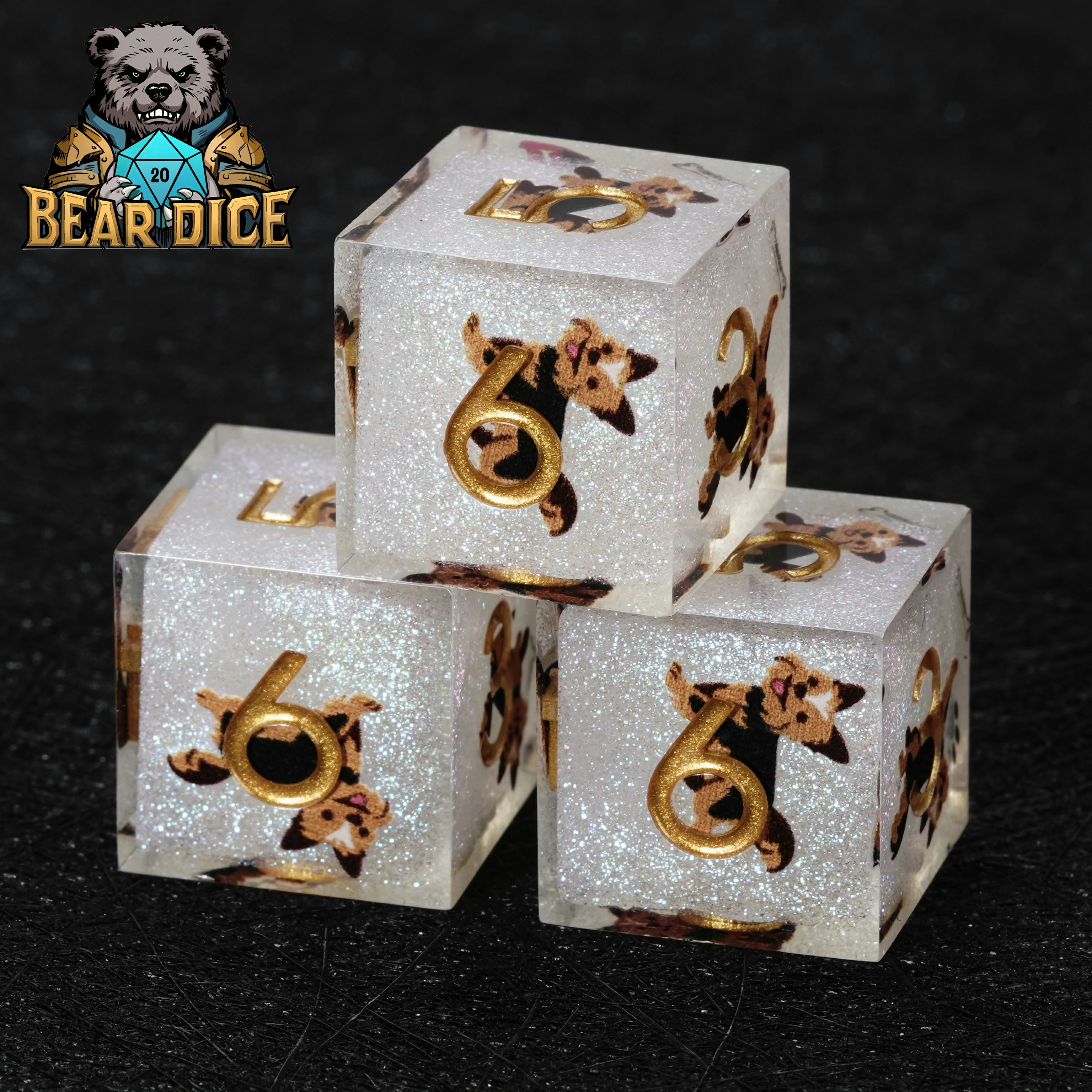Yorkshire Terrier White Glitter Resin DND D10 Dice | Bear Dice