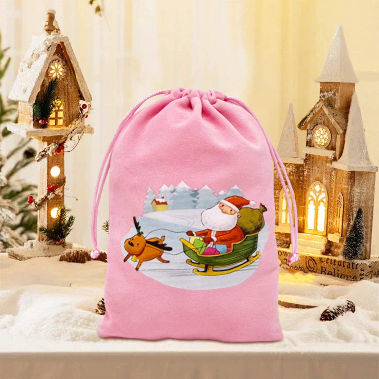 Christmas themed drawstring bag for board game dice storage, cute velvet gift bag