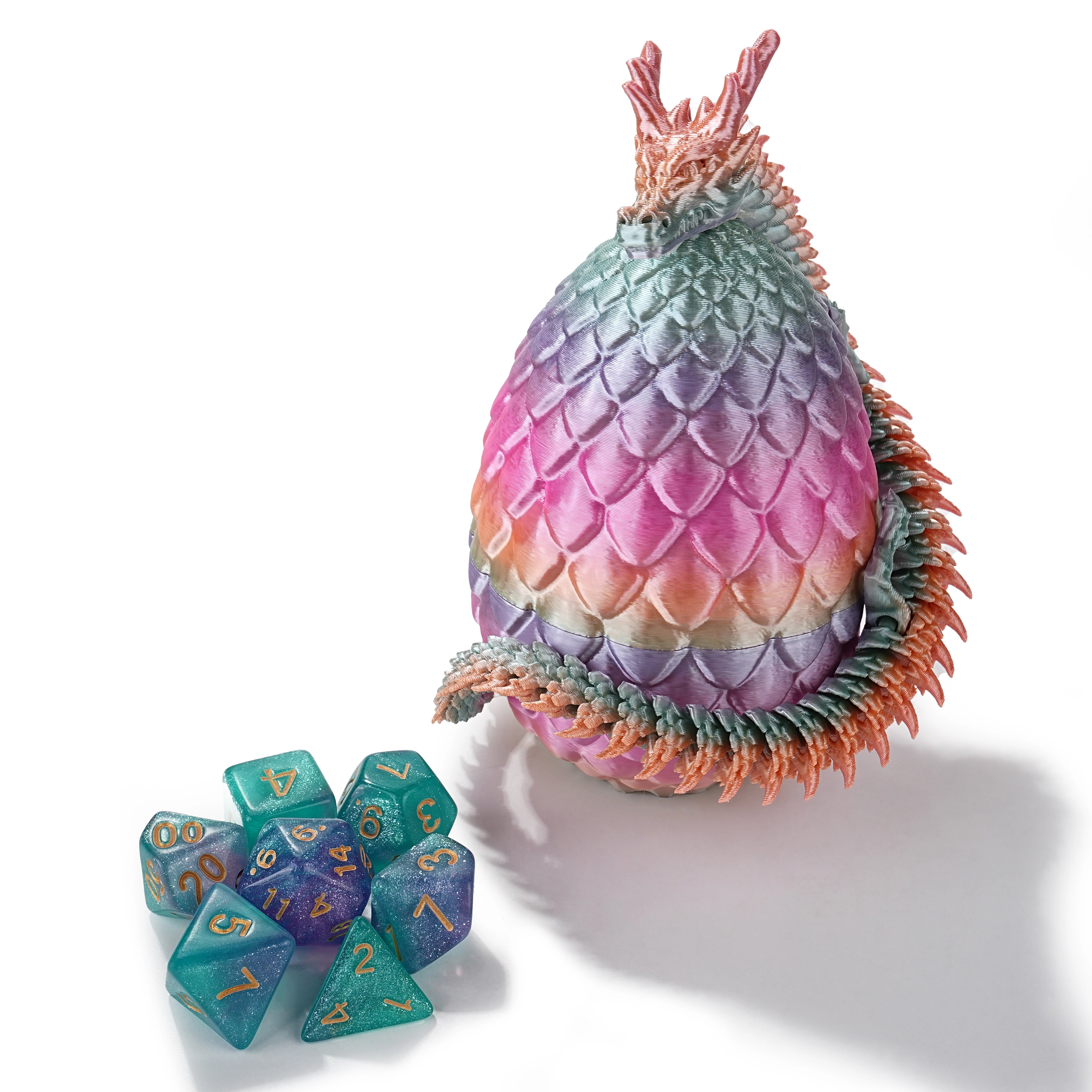 Unique 3D Printed Dragon Egg Acrylic Dice Set - DND Desktop Essentials
