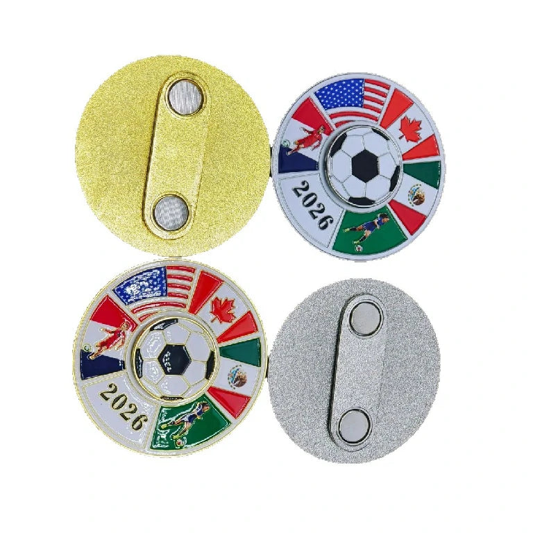 Magnetic Metal Refrigerator Magnet — Rotating, Colorful 2026 World Cup Soccer Ball