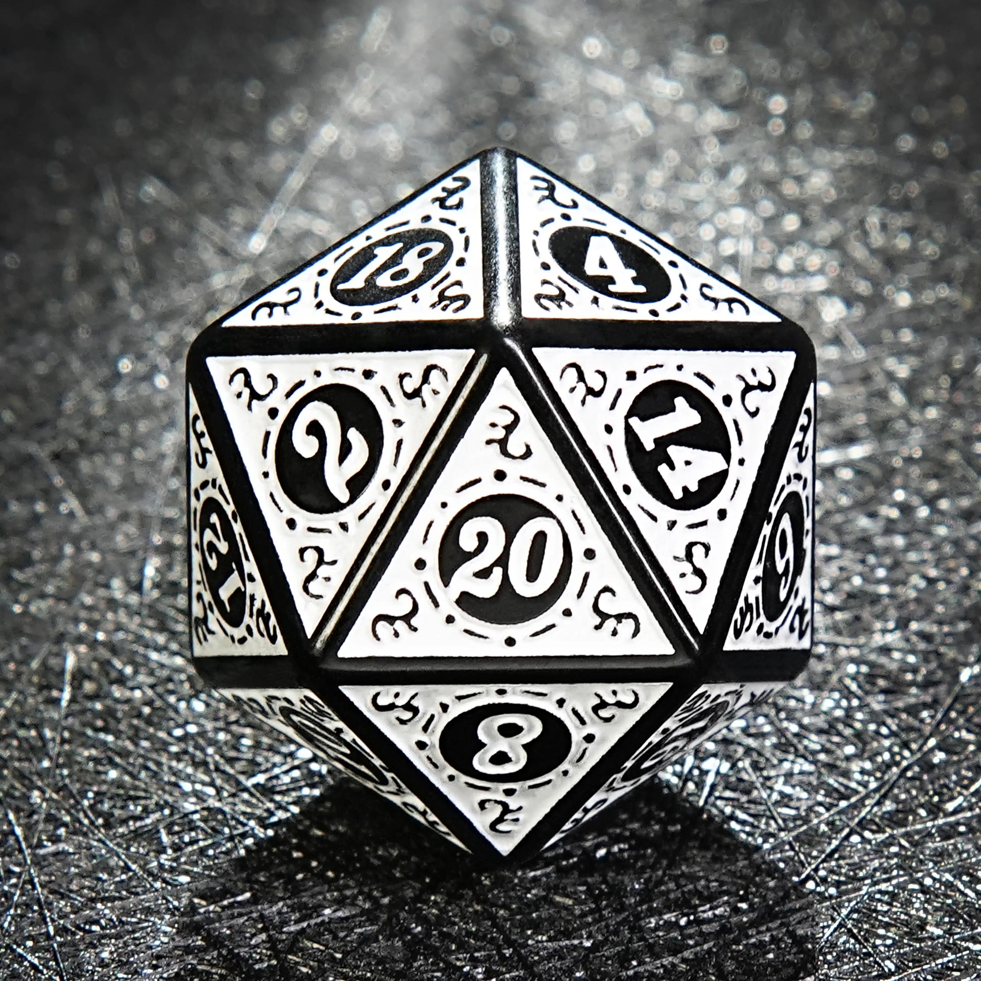 Black and White Elegant Acrylic DND D20 Dice - Gothic Baroque | Bear Dice